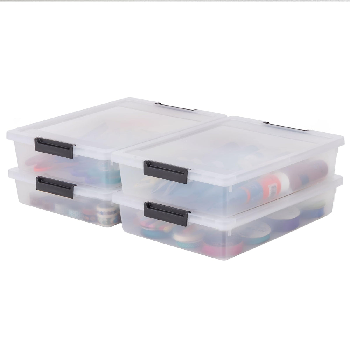 IRIS USA Storage Bins with Lids |Made in USA| 6 Qt - (4-Pack) - Clear