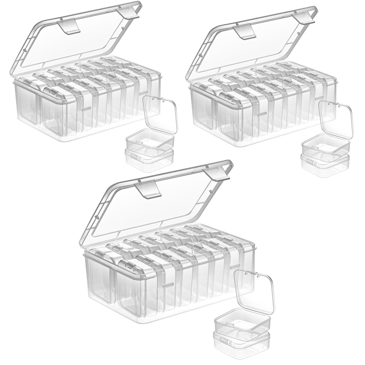 Mathtoxyz Small Bead Organizers, 14 Pieces Plastic Storage Cases Mini Clear Bead Storage Containers Transparent Boxes with Hinged Lid and Rectangle Clear Craft Supply Case
