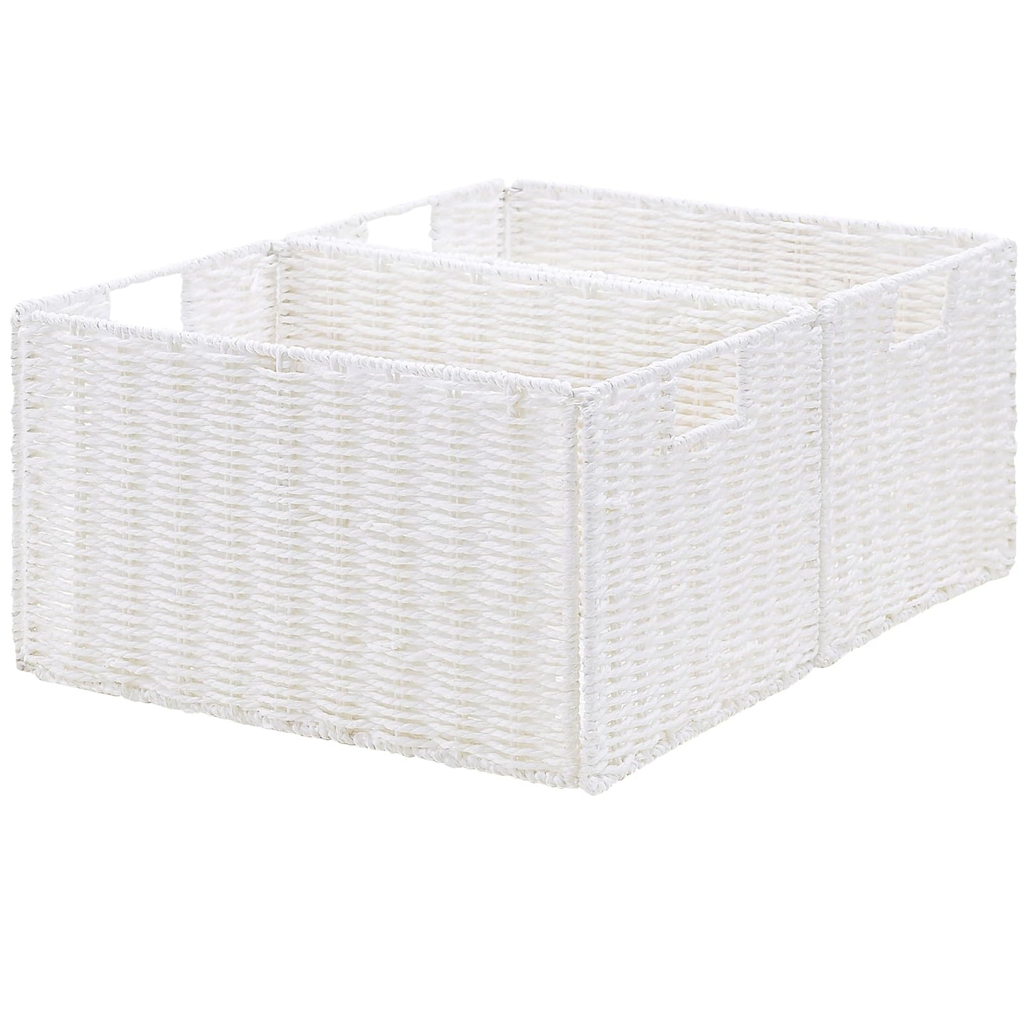 Vagusicc Wicker Storage Basket, Set of 2 Hand-Woven Paper Rope Wicker Basket, Small Storage Baskets for Organizing Toilet Paper Basket, Foldable Large Cube Storage Organizer Bins for Shelves (Natural)