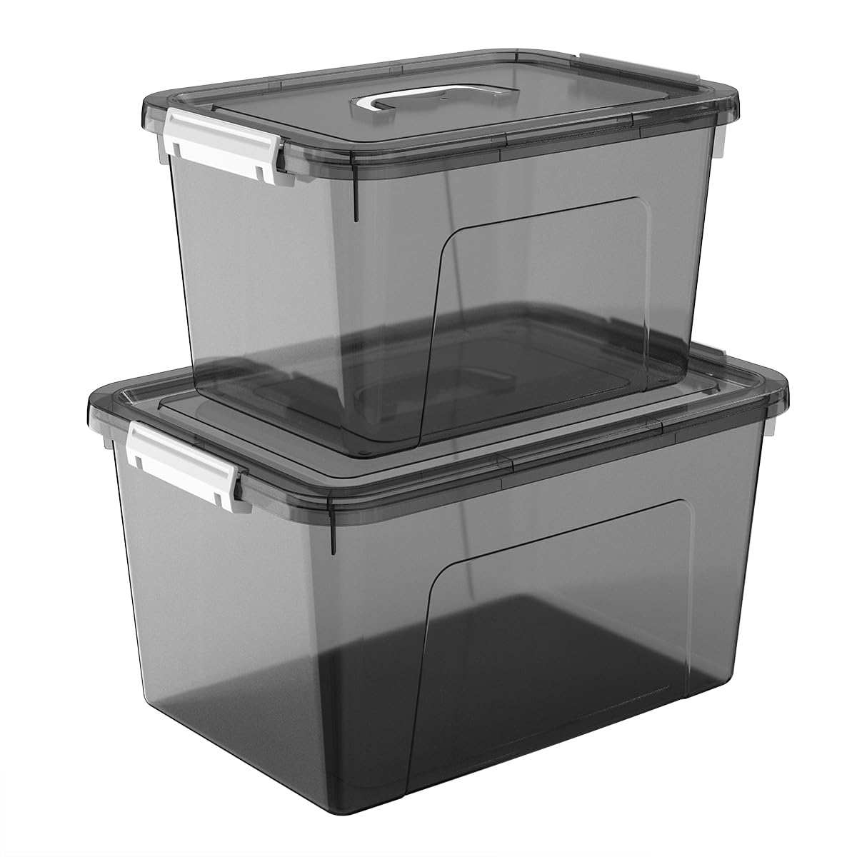Clear Storage Latch Box/Bin, 2-Pack Plastic Organizing Container with Handle and Lids (7 QT/16QT)