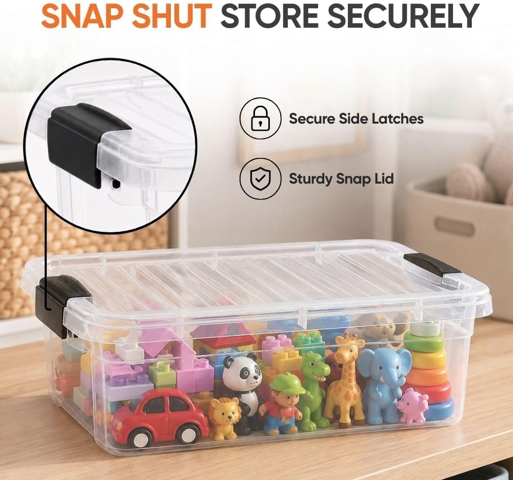 Superio Clear Plastic Storage Bins with Lid, 4.5 Quart Box, Organizing Containers, Stackable Plastic Tote for Home, Garage, Dorm, School, and Office