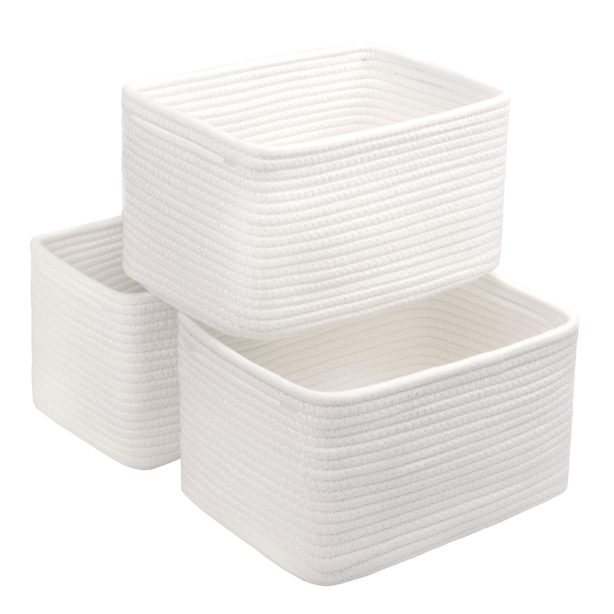 R RUNKA Small Cotton Rope Basket – Storage Bin for Organizing (10.6" x 6.7" x 6.7"), Bathroom Storage Basket for Shelf, Counter & Closet（Beige）