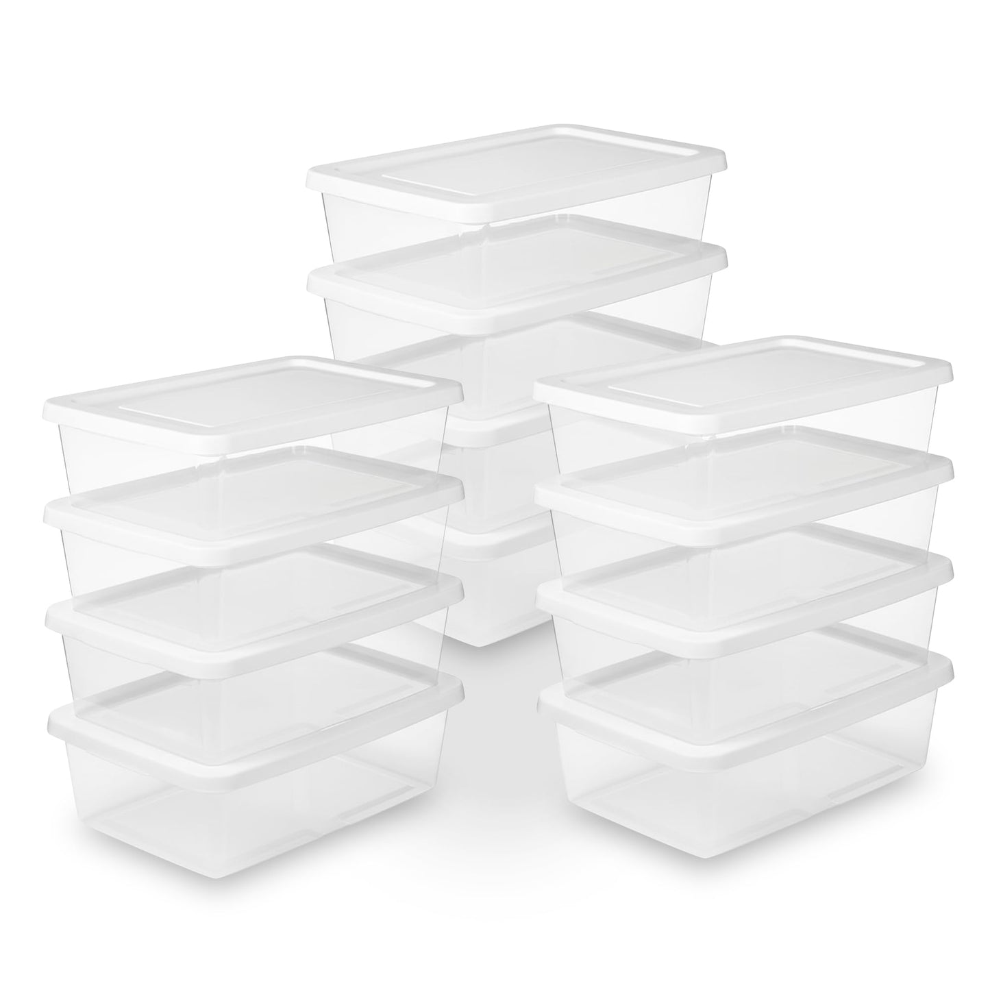 Sterilite Storage Boxes, Stackable Clear Plastic Bins, 6 Quart, 12-Pack