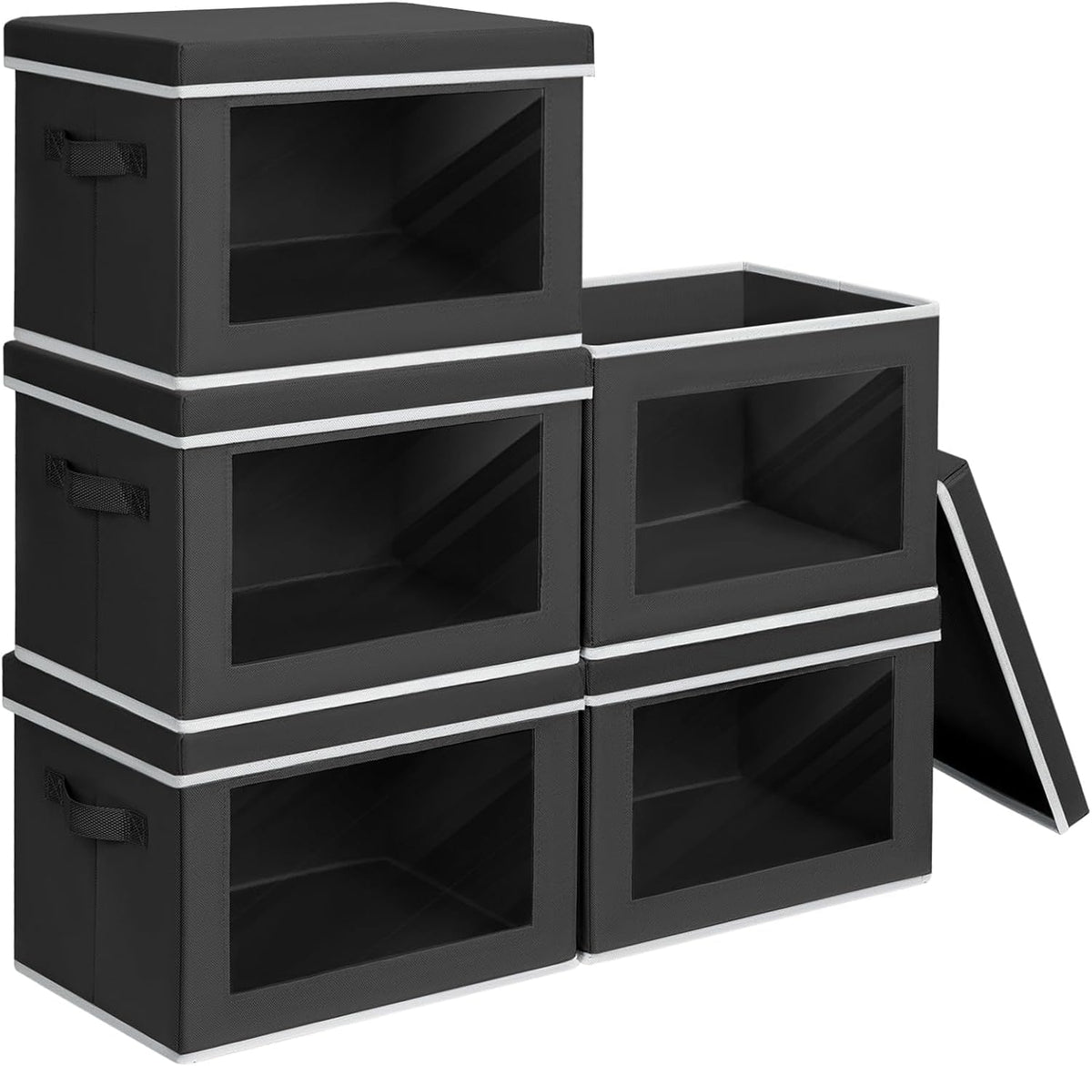 Homsorout Storage Bins with Lids - Fabric Storage Boxe with Window, Collapsible Closet Organizers with Handles, 3 Pack Decorative Bin, Home Cubes Baskets for Clothes, Hat, Books, Dark Grey