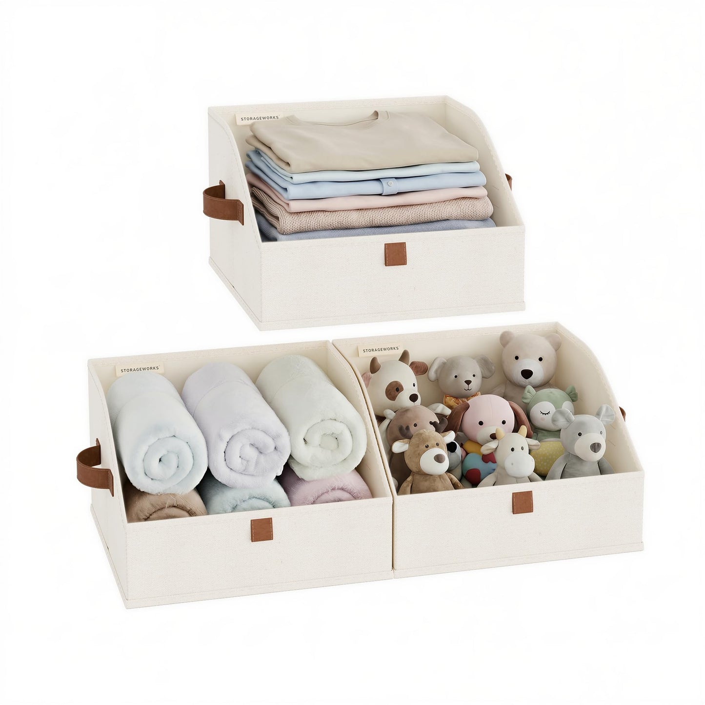 StorageWorks Closet Storage Bins, Beige(Cotton-linen), Medium, 3-Pack