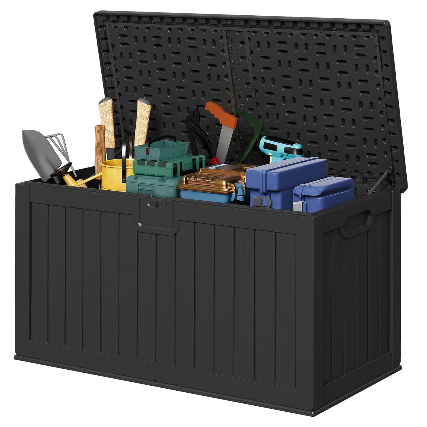 Devoko 30 Gallon Resin Deck Box Waterproof Outdoor Storage Box for Patio Furniture Pool Accessories Indoor Storage for Cushion Garden Tools (30 Gallon, Black)