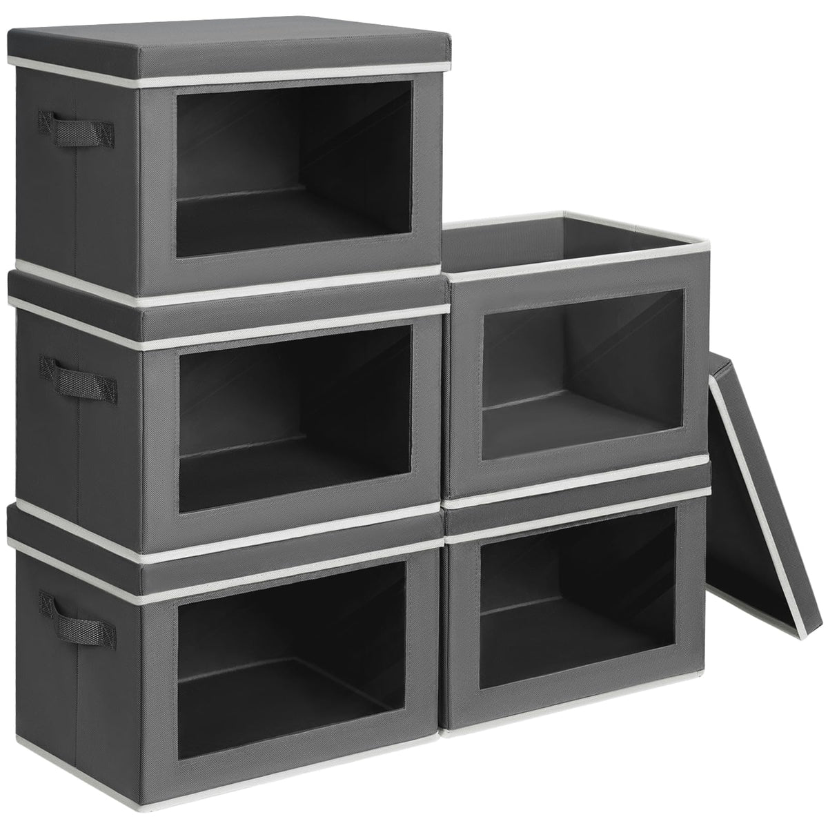 Homsorout Storage Bins with Lids - Fabric Storage Boxe with Window, Collapsible Closet Organizers with Handles, 3 Pack Decorative Bin, Home Cubes Baskets for Clothes, Hat, Books, Dark Grey