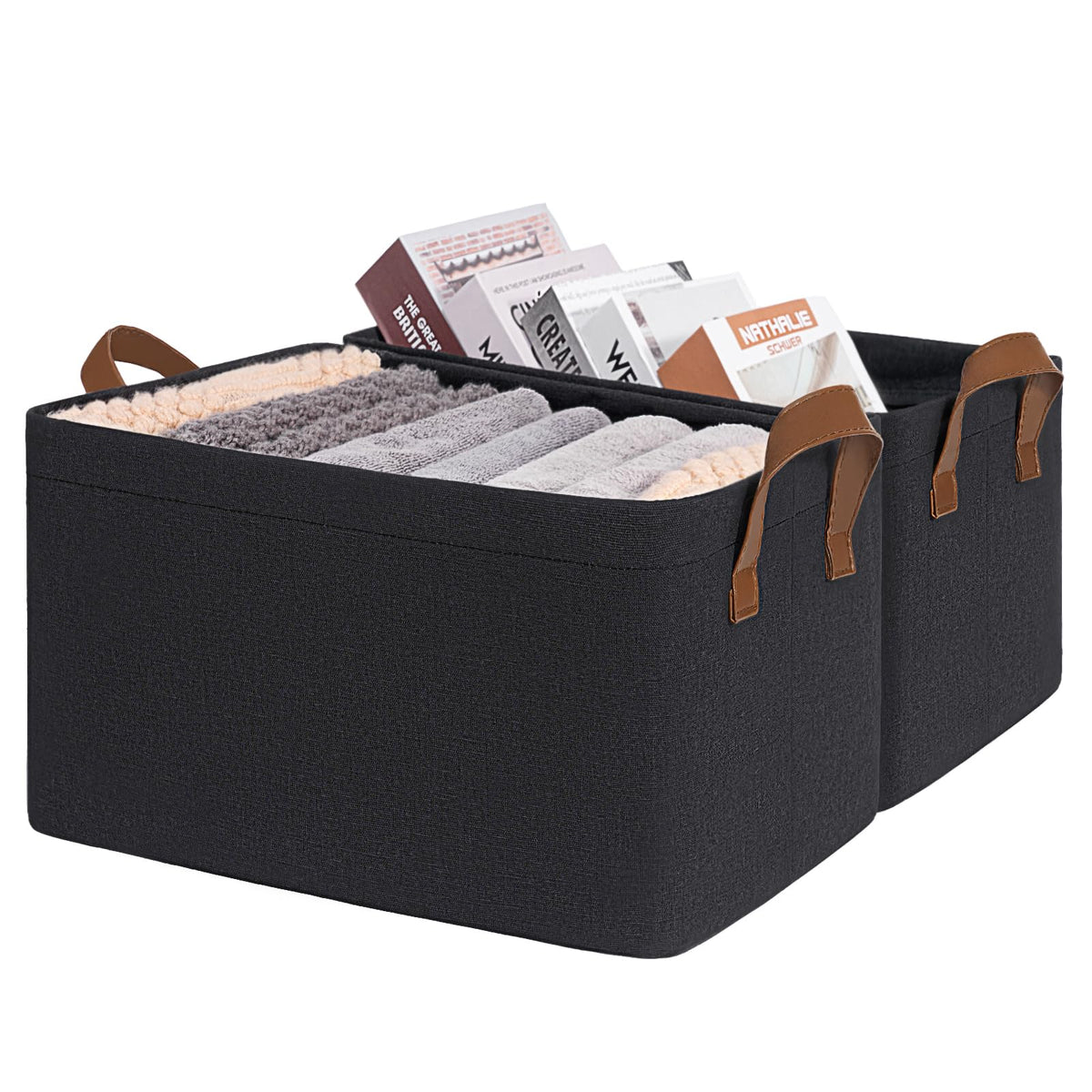 CHICVITA 30L Large Fabric Closet Bins for Shelves, 2Pack, Beige
