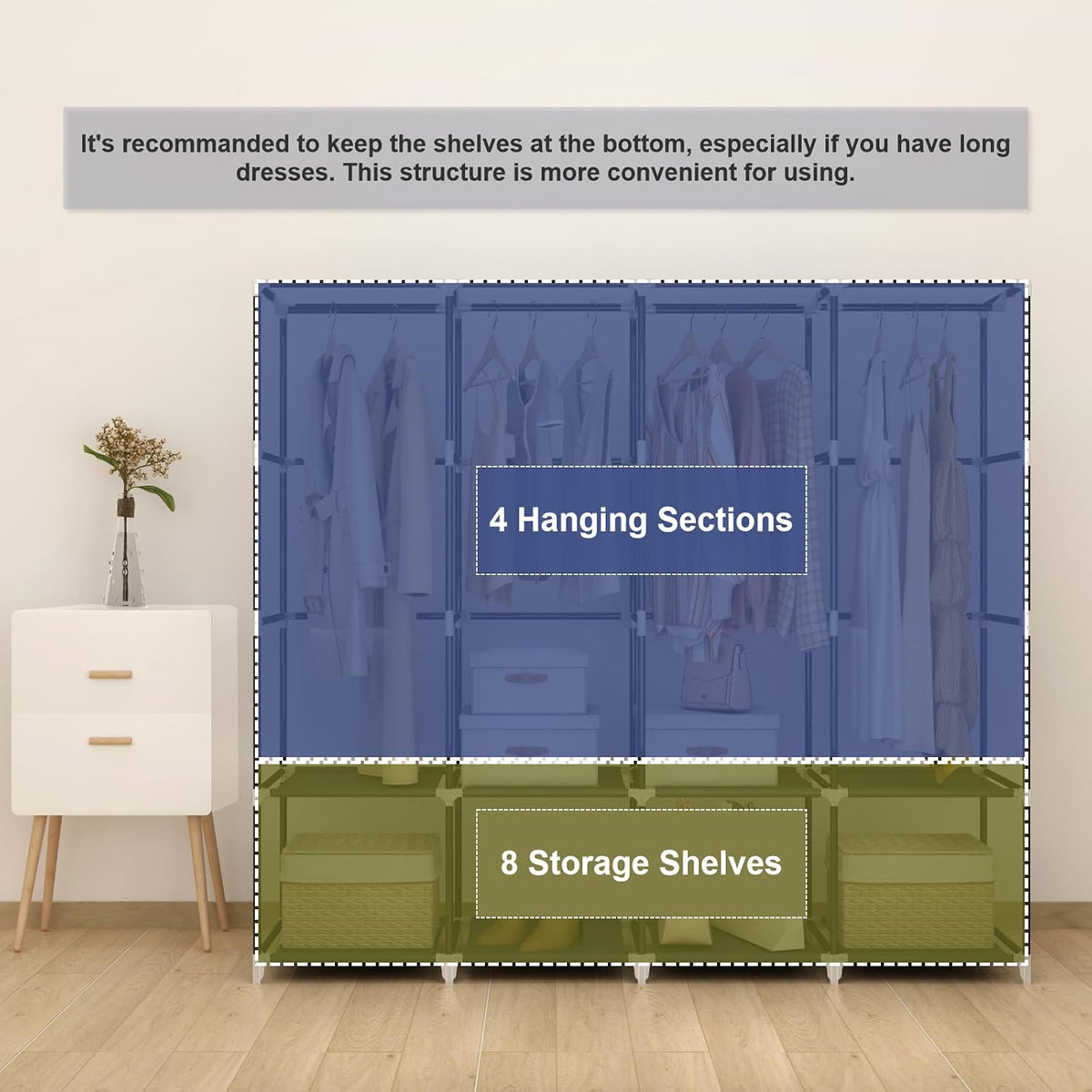 67" Portable Wardrobe Closet for Hanging Clothes Large Capacity for Bedroom