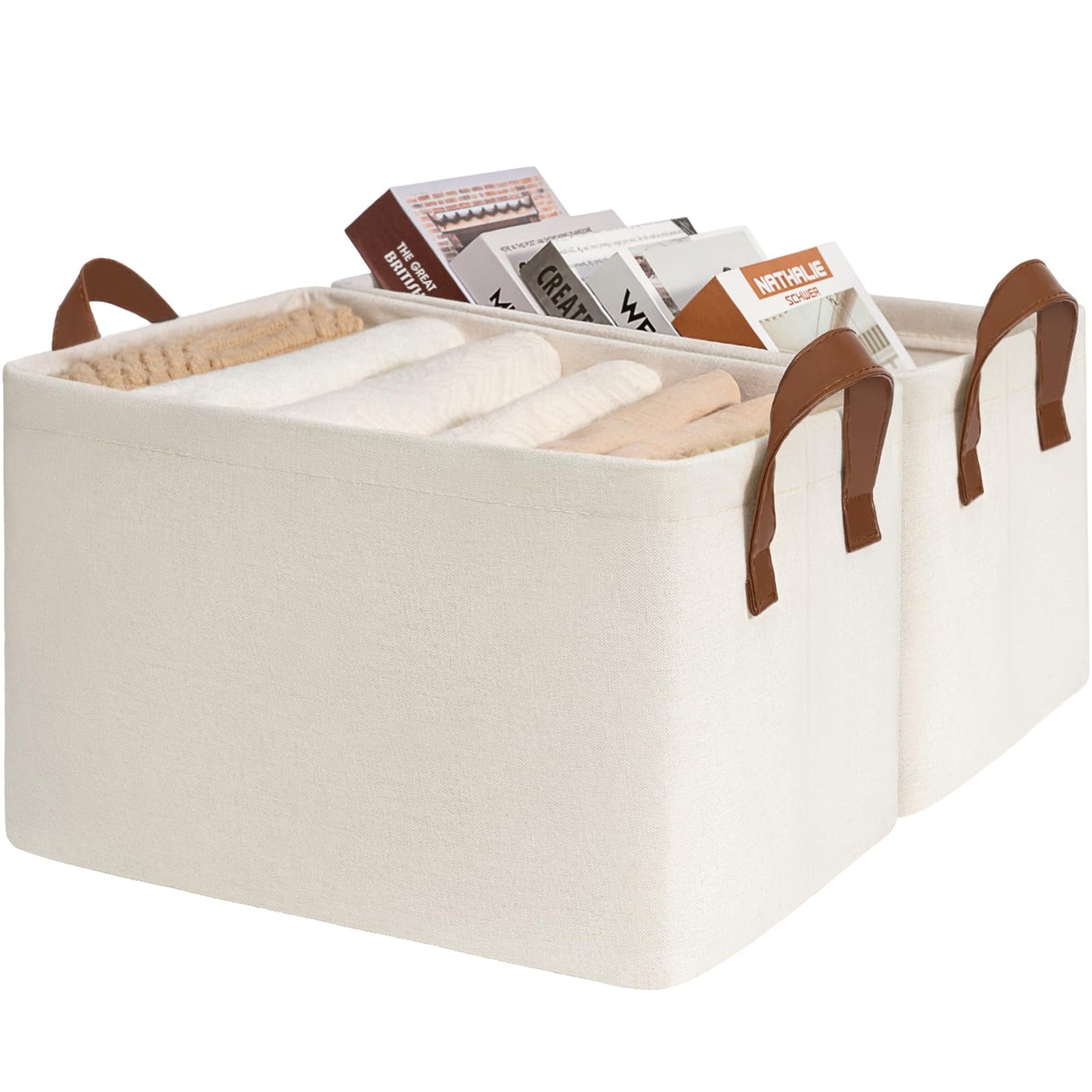 CHICVITA 30L Large Fabric Closet Bins for Shelves, 2Pack, Beige