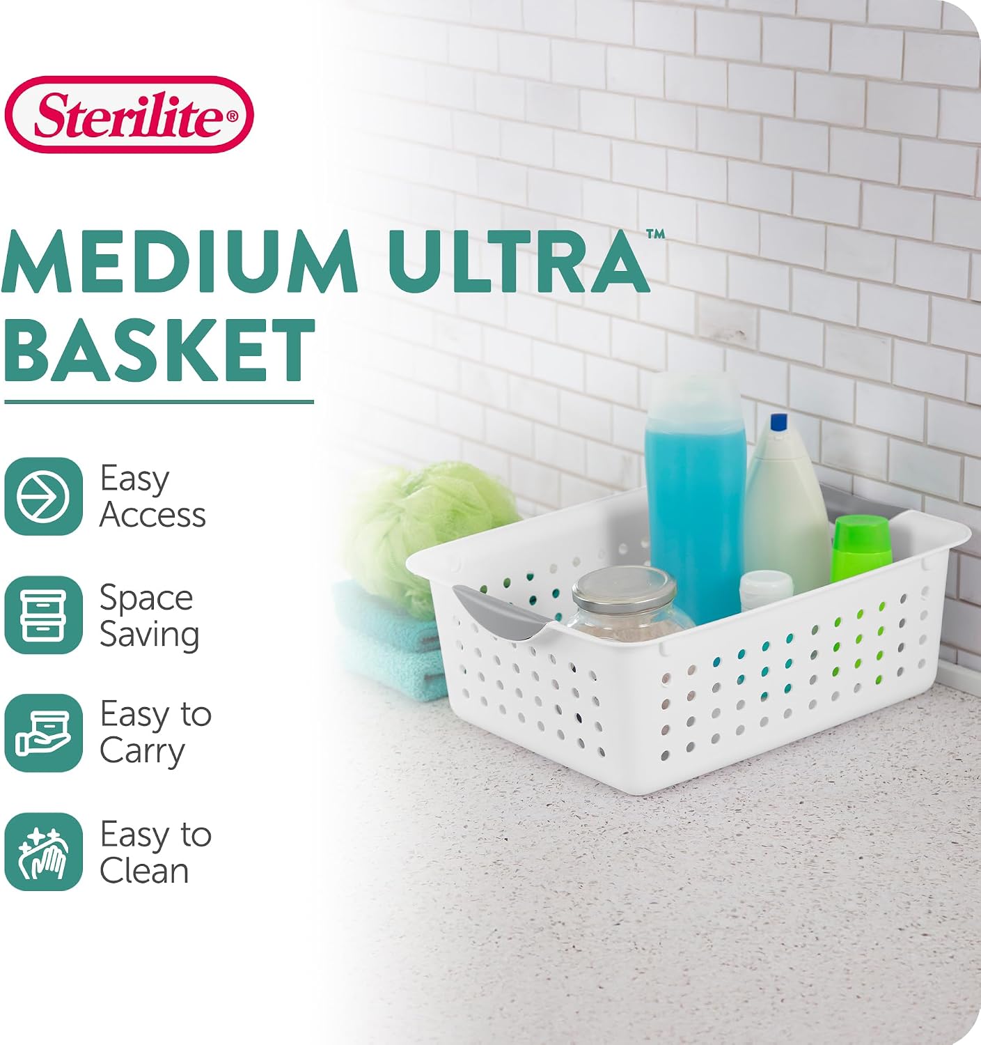 Sterilite Medium Ultra™ Basket, Open Plastic Storage Bin, White, 6 Pack