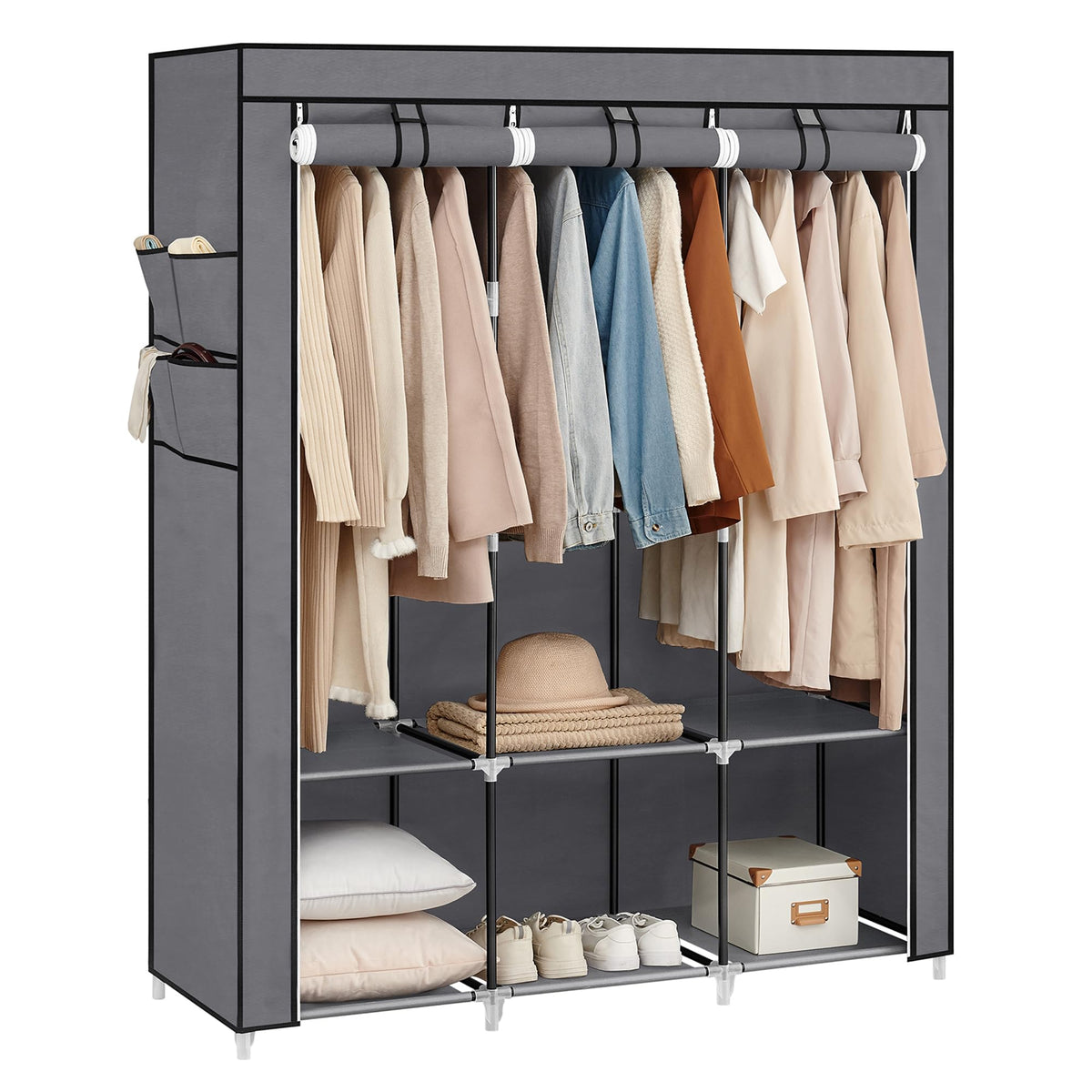 SONGMICS Portable Closet with Cover, 4 Hanging Rods and Shelves