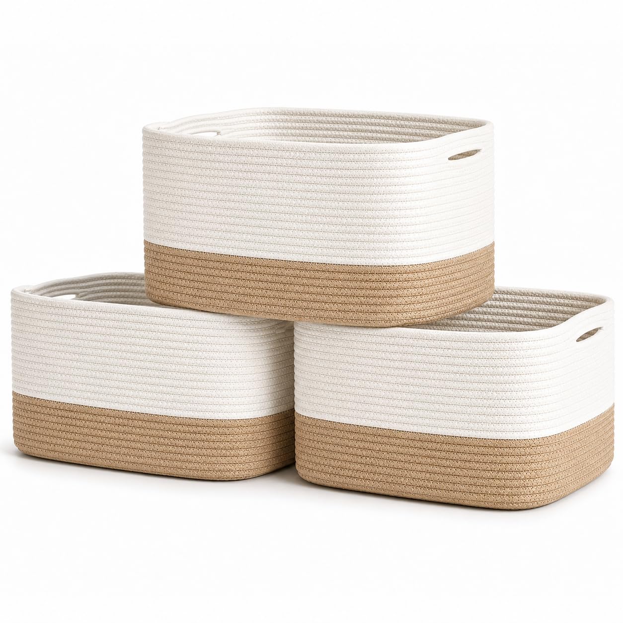 OrganiHaus Cotton Rope Baskets for Shelves, Set of 3, 15x9x10