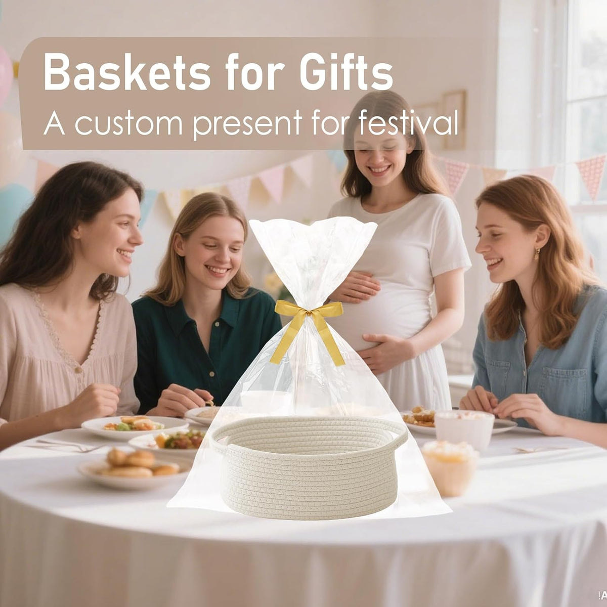 JMvicyroam Small Woven Basket, Empty Gift Basket, White/1 Pack