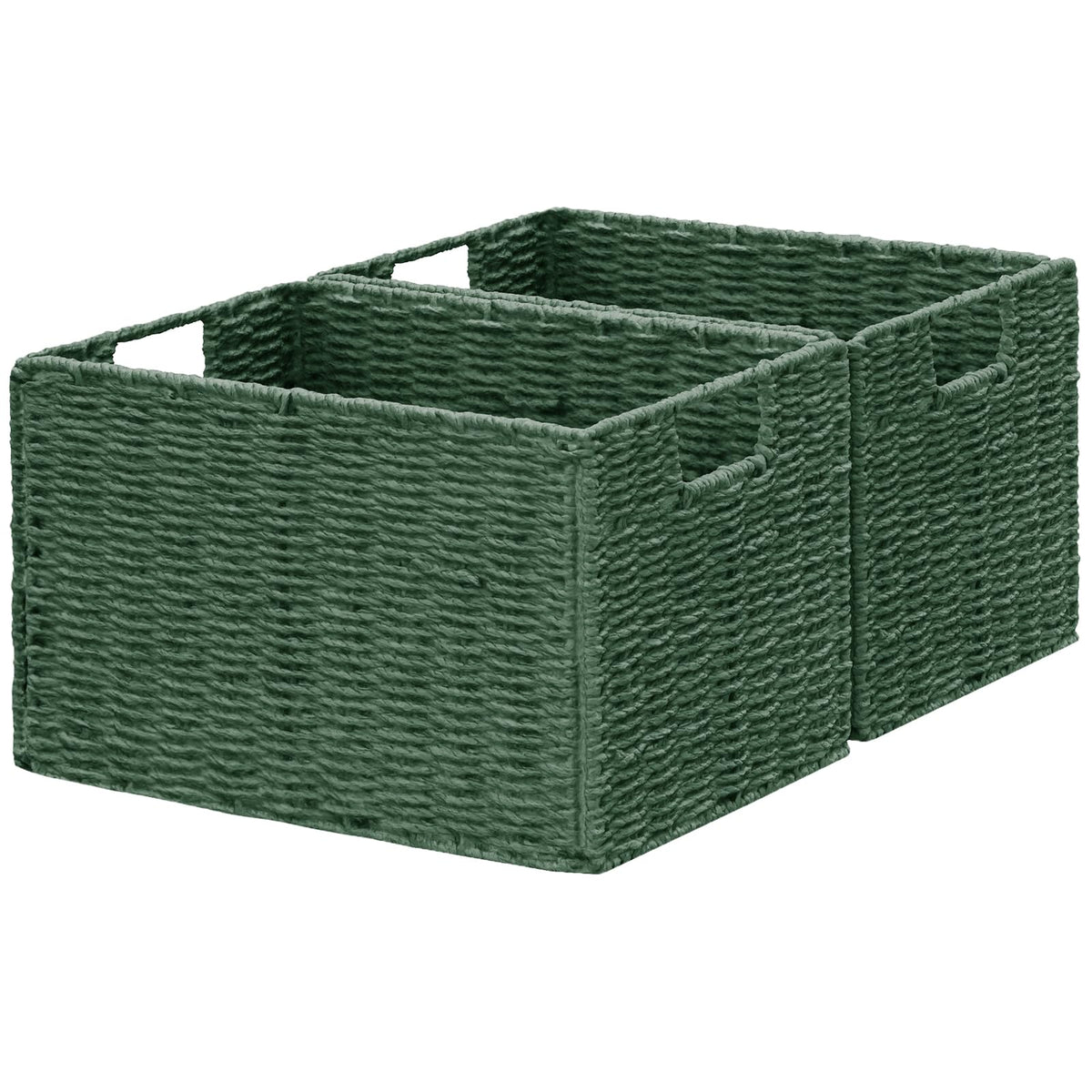 Vagusicc Wicker Storage Basket, Set of 2 Hand-Woven Paper Rope Wicker Basket, Small Storage Baskets for Organizing Toilet Paper Basket, Foldable Large Cube Storage Organizer Bins for Shelves (Natural)