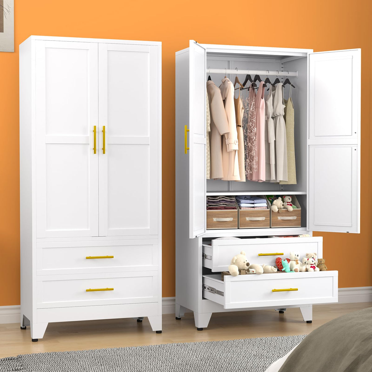 erosoei Metal Armoire Wardrobe Closet, 71 "Metal Clothing Storage Cabinet
