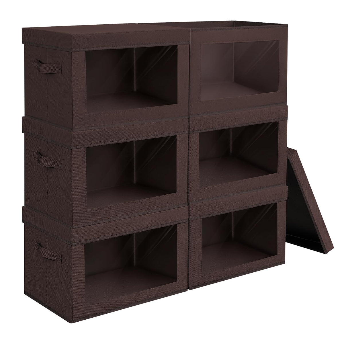 Homsorout Storage Bins with Lids - Fabric Storage Boxe with Window, Collapsible Closet Organizers with Handles, 3 Pack Decorative Bin, Home Cubes Baskets for Clothes, Hat, Books, Dark Grey