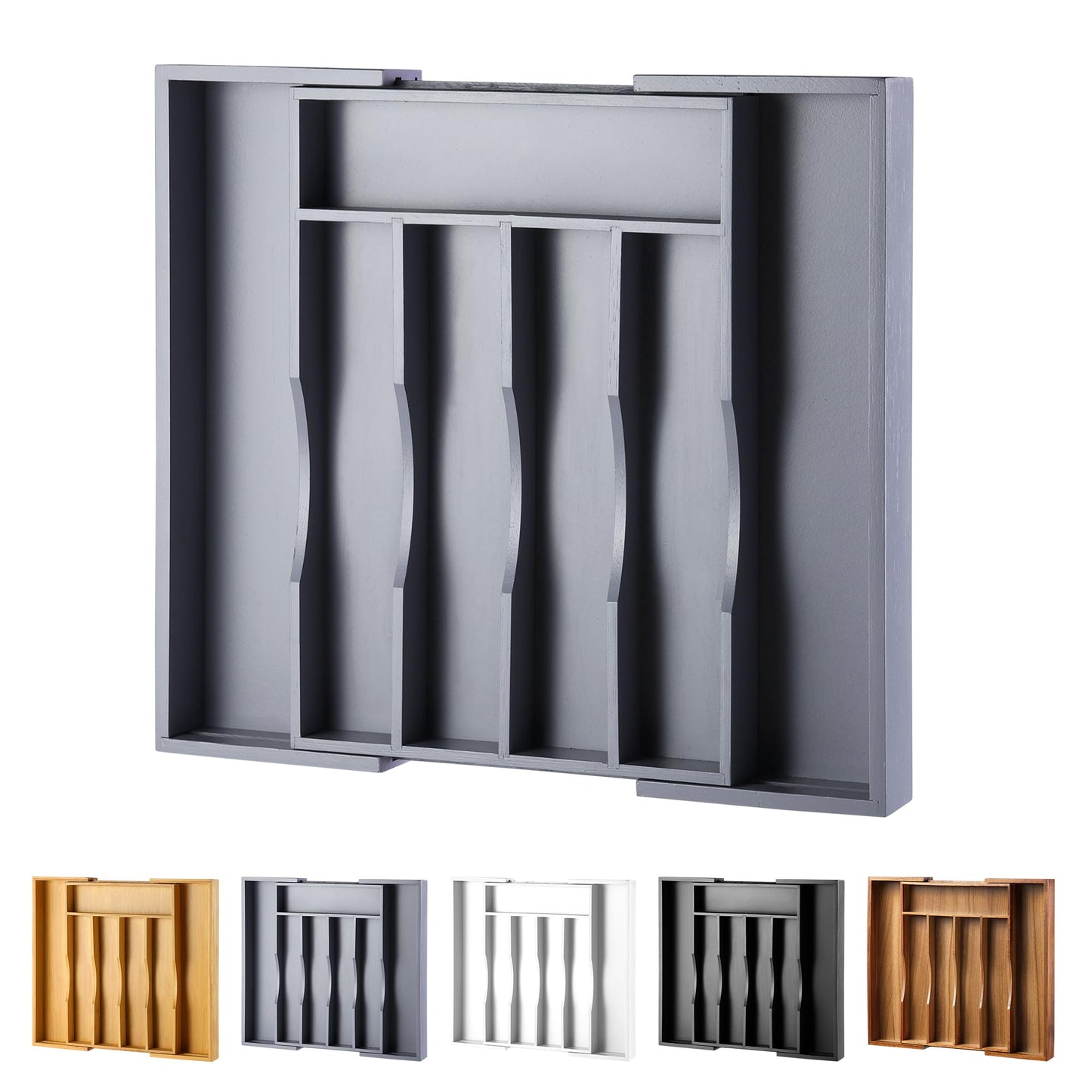 Expandable Bamboo Kitchen Drawer Organizer for Cutlery and Utensils, Adjustable Bamboo Wood Cutlery Tray in Drawer for Flatware and Silverware in Kitchen, (Natural)
