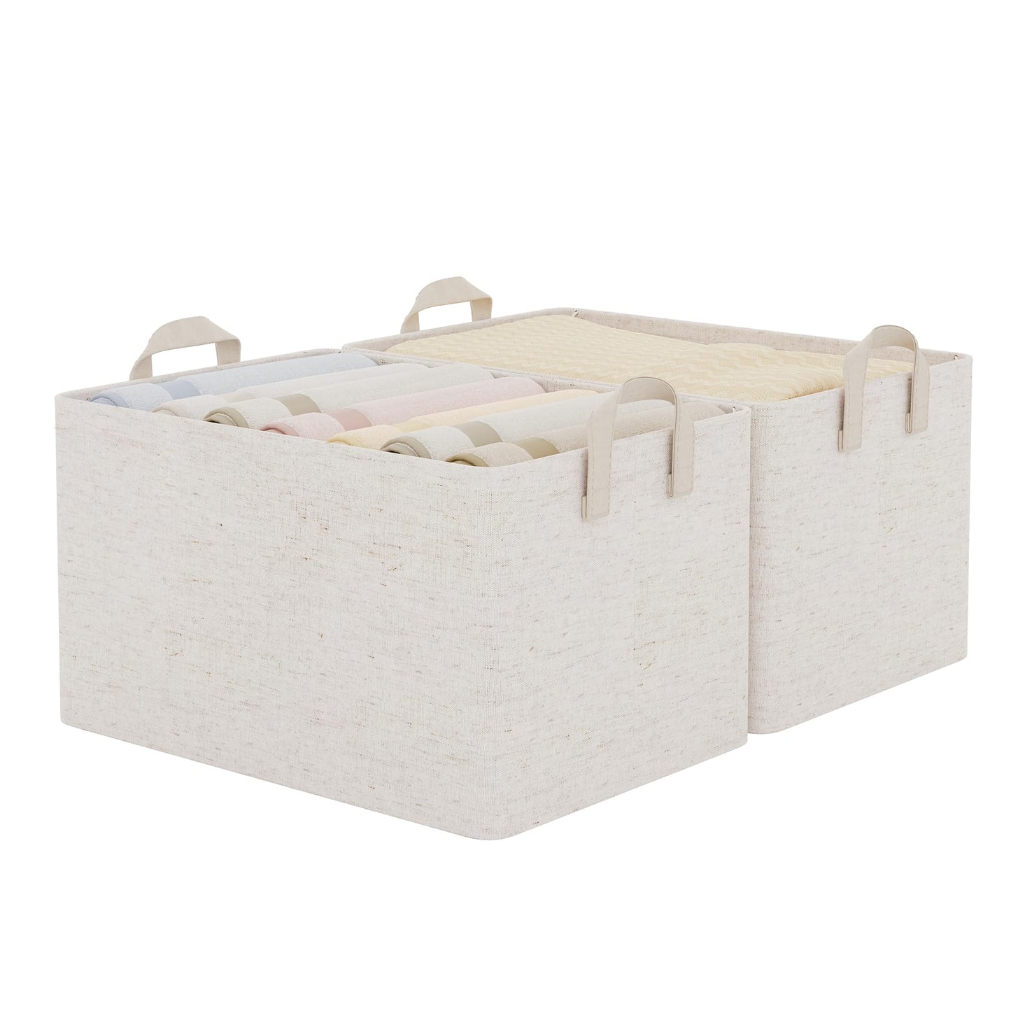 StorageWorks Fabric Storage Bins, Khaki and Beige Stripes, 2-Pack
