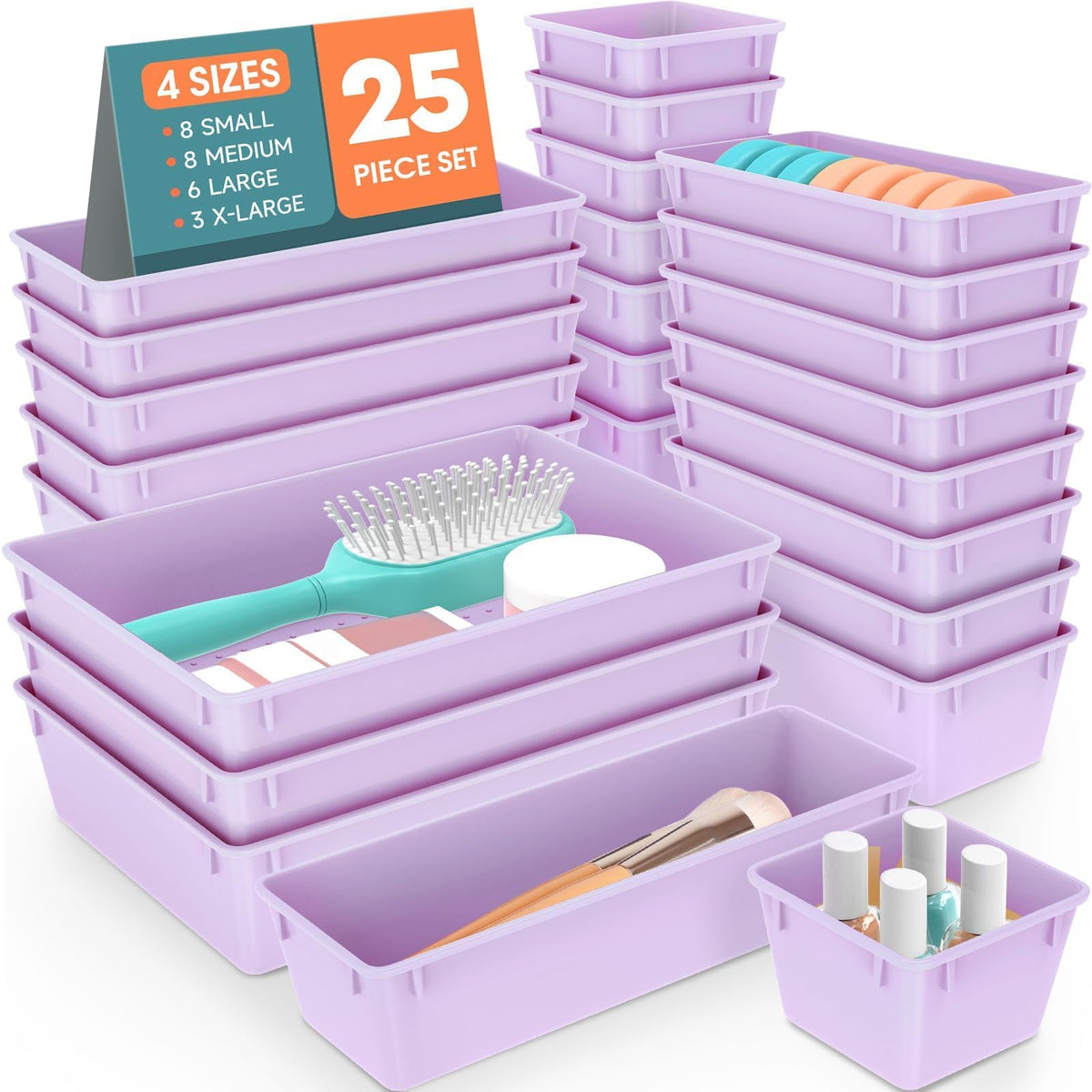 25 PCS Plastic Drawer Organizer, Versatile Organizer Trays & storage Bins