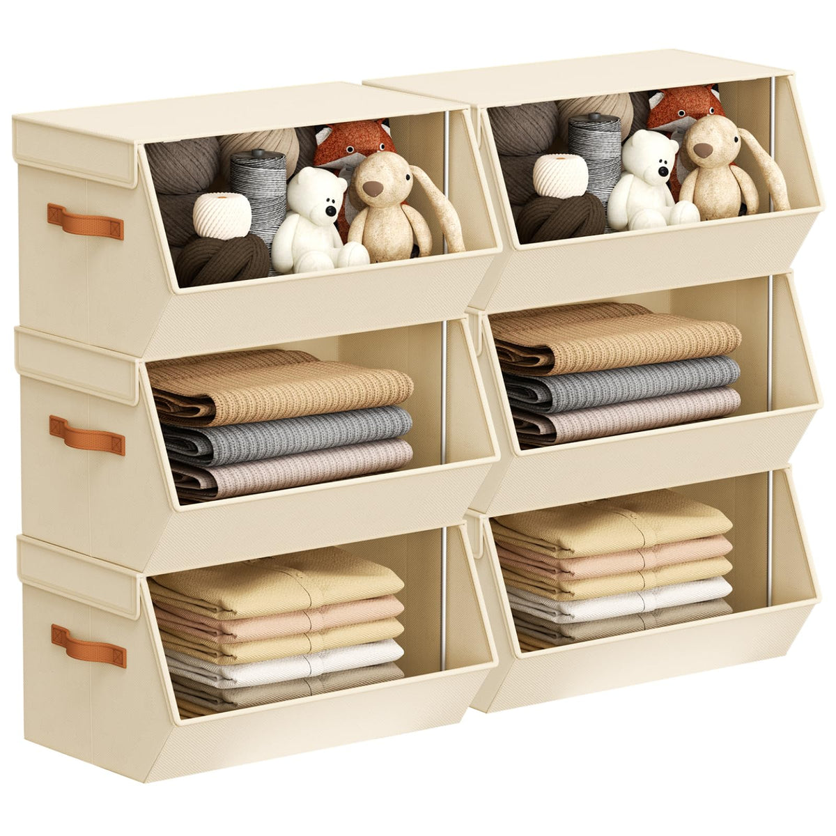 Stackable Closet Organizers and Storage Bins, Open Front Closet Shelf Organizer System With Steel Frame, Clothes Storage Basket Fabric, Collapsible Closet Drawers for Wardrobe, Nursery ,Toy, 4 Pack