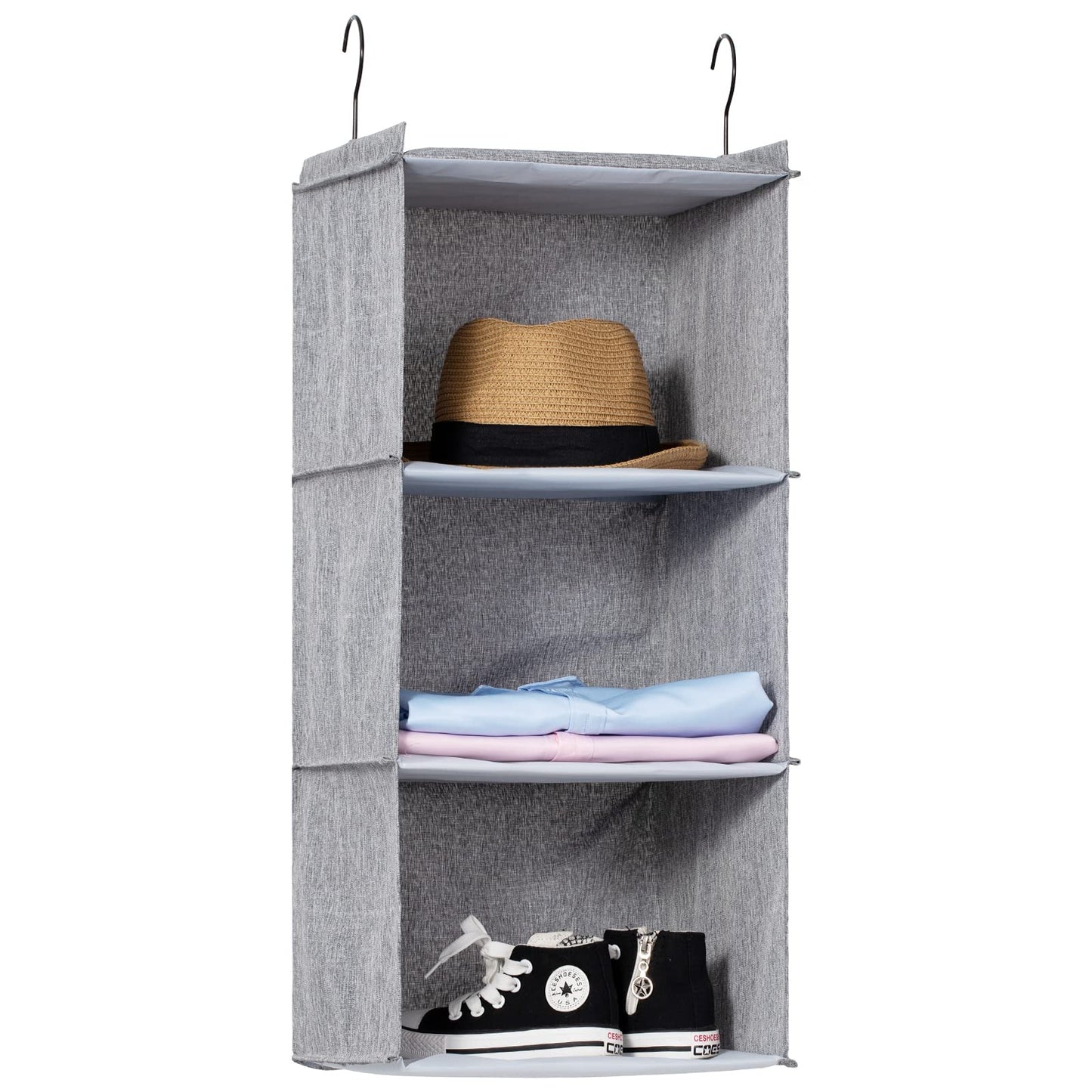 Hanging Closet Organizer 3-Shelf, Oxford Fabric Wardrobe Storage, Gray