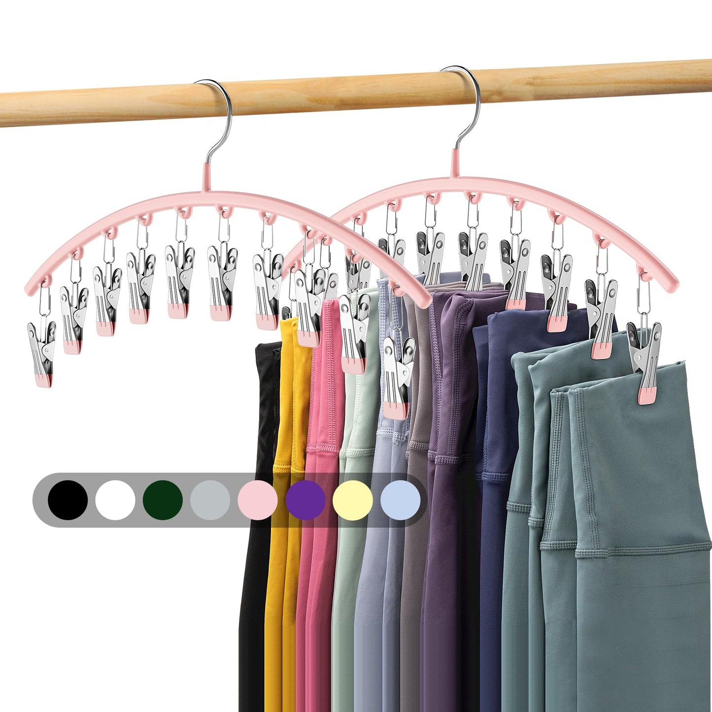 Volnamal Legging Organizer for Closet, Metal Yoga Pants Hanger w/Rubber Coated 2 Pack w/10 Clips Hold 20 Leggings, Hangers Space Saving Hanging Closet Organizer for Closet Organizers and Storage-Grey