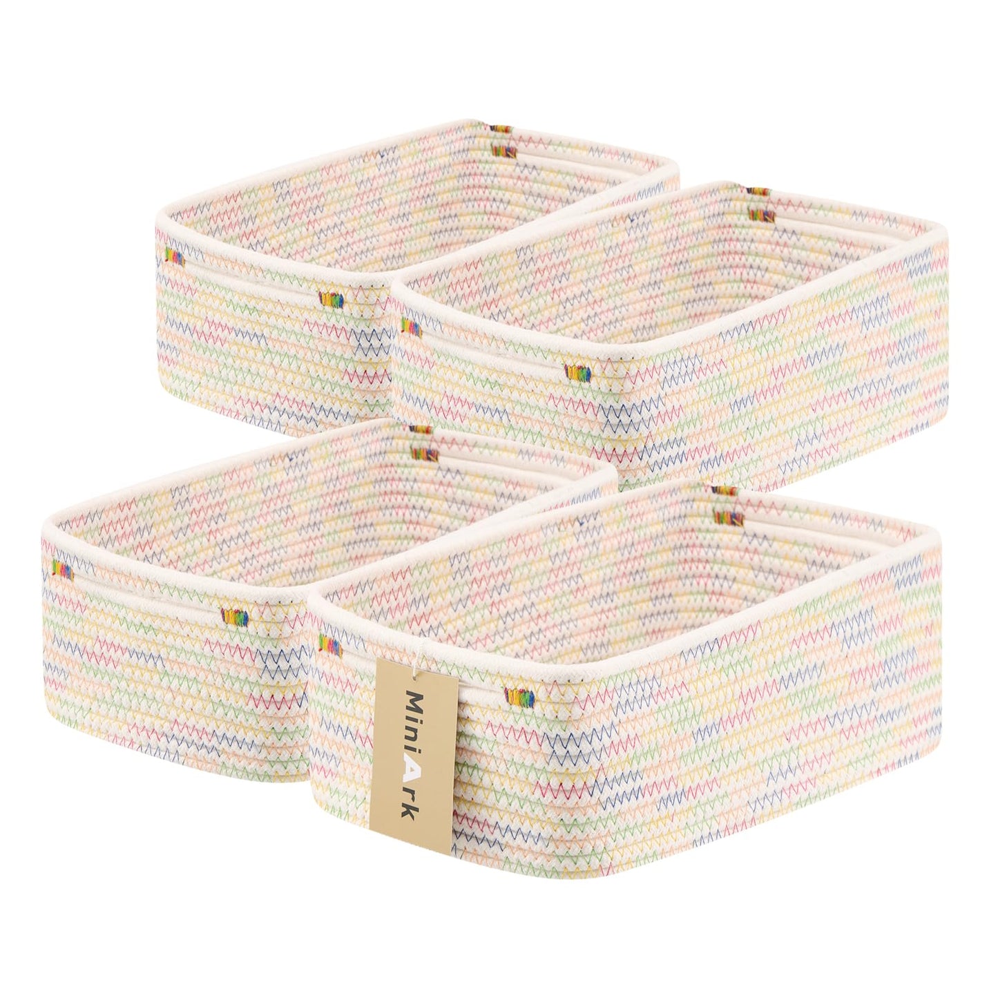 MiniArk Small Storage Baskets for Organizing | Closet Organizer Bins | Shelf Toy Basket | Woven Rope Baskets | Cube Decorative Box | Shallow Basket | L11.5xW7.5xH4.7| Brown