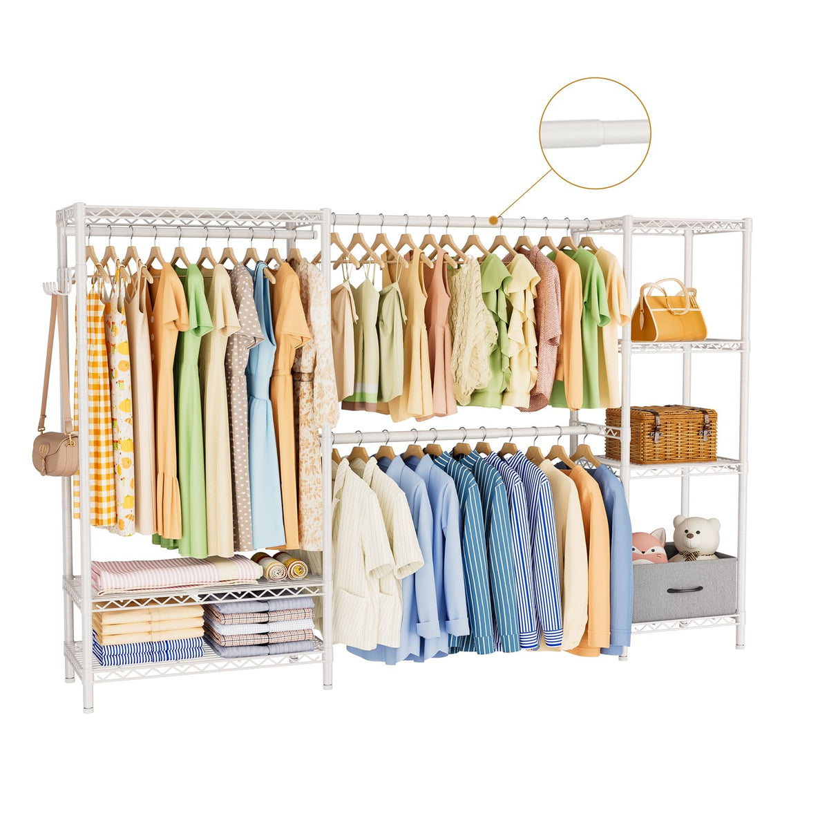 Golpart Heavy Duty Clothes Rack Metal Wardrobe with Adjustable Wire Shelves