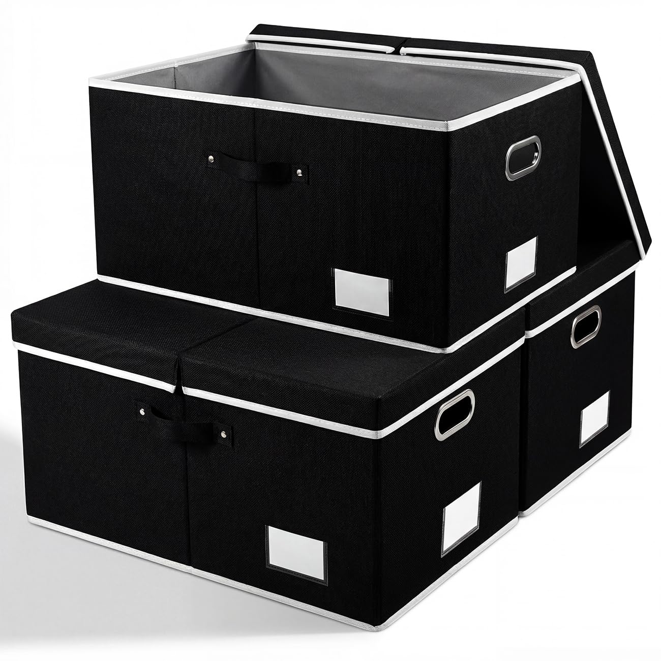 PRANDOM Large Collapsible Storage Bins with Lids [3-Pack] Jute Fabric Foldable Storage Boxes Organizer Containers Baskets Cube with Cover for Home Bedroom Closet Office Nursery (17.7x11.8x11.8)
