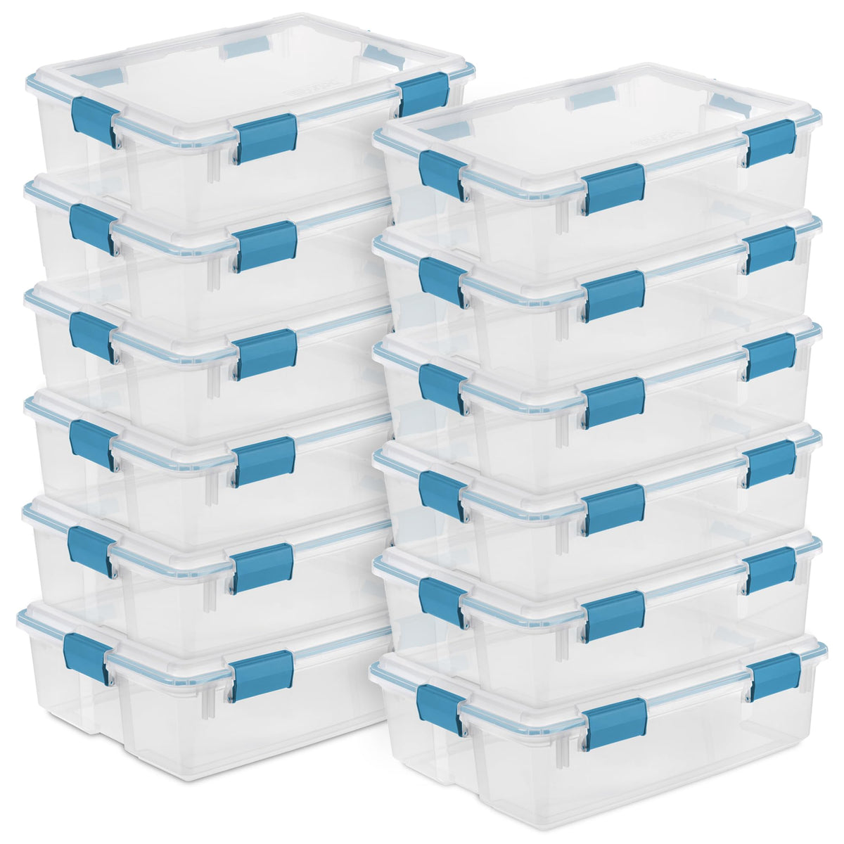 Sterilite 80 Qt Gasket Box, Stackable Storage Bin with Latching Lid and Tight Seal, Plastic Container to Organize Basement, Clear Base and Lid, 1-Pack