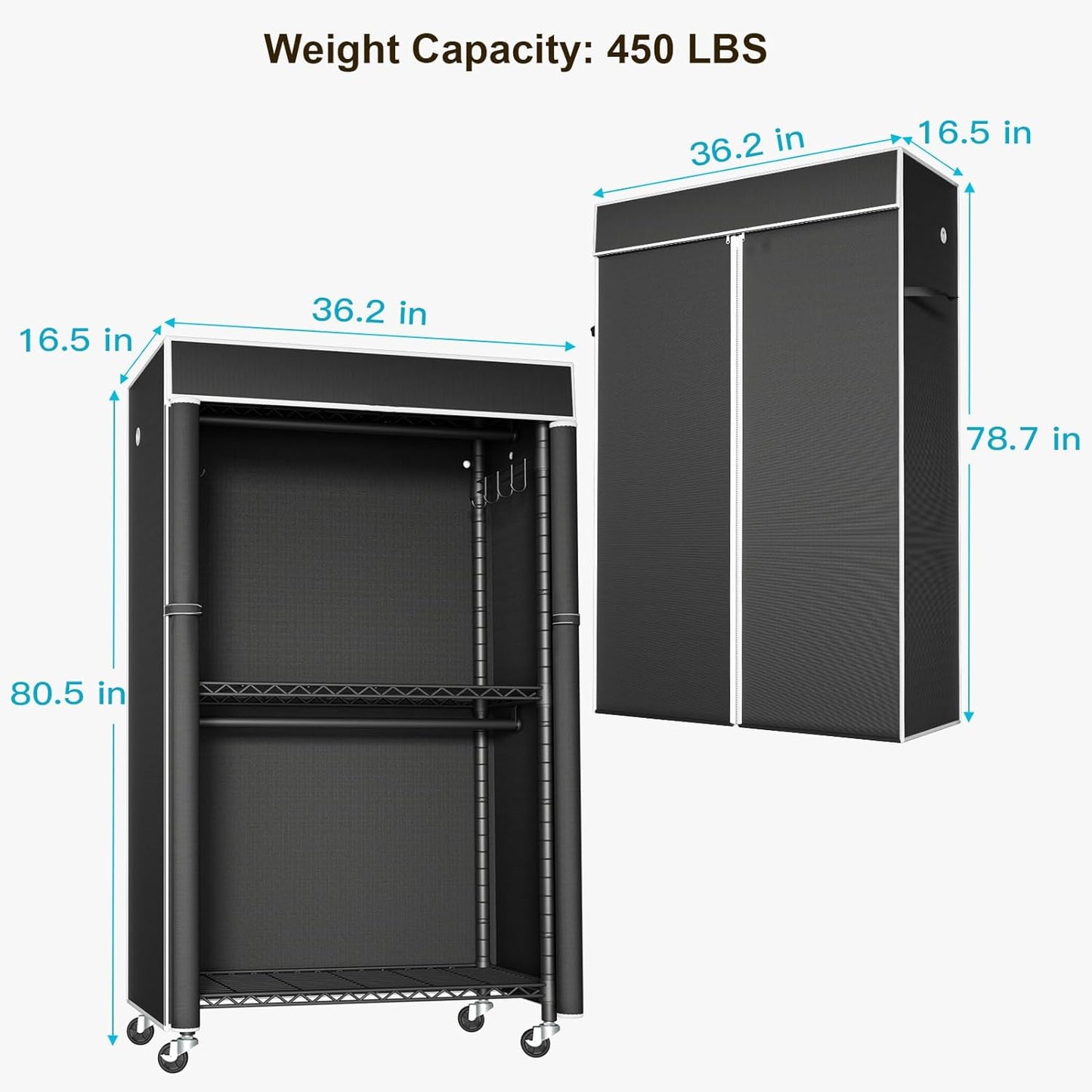 FUTASSI Clothing Rack with Cover, P1C Rolling Closets with Wheels