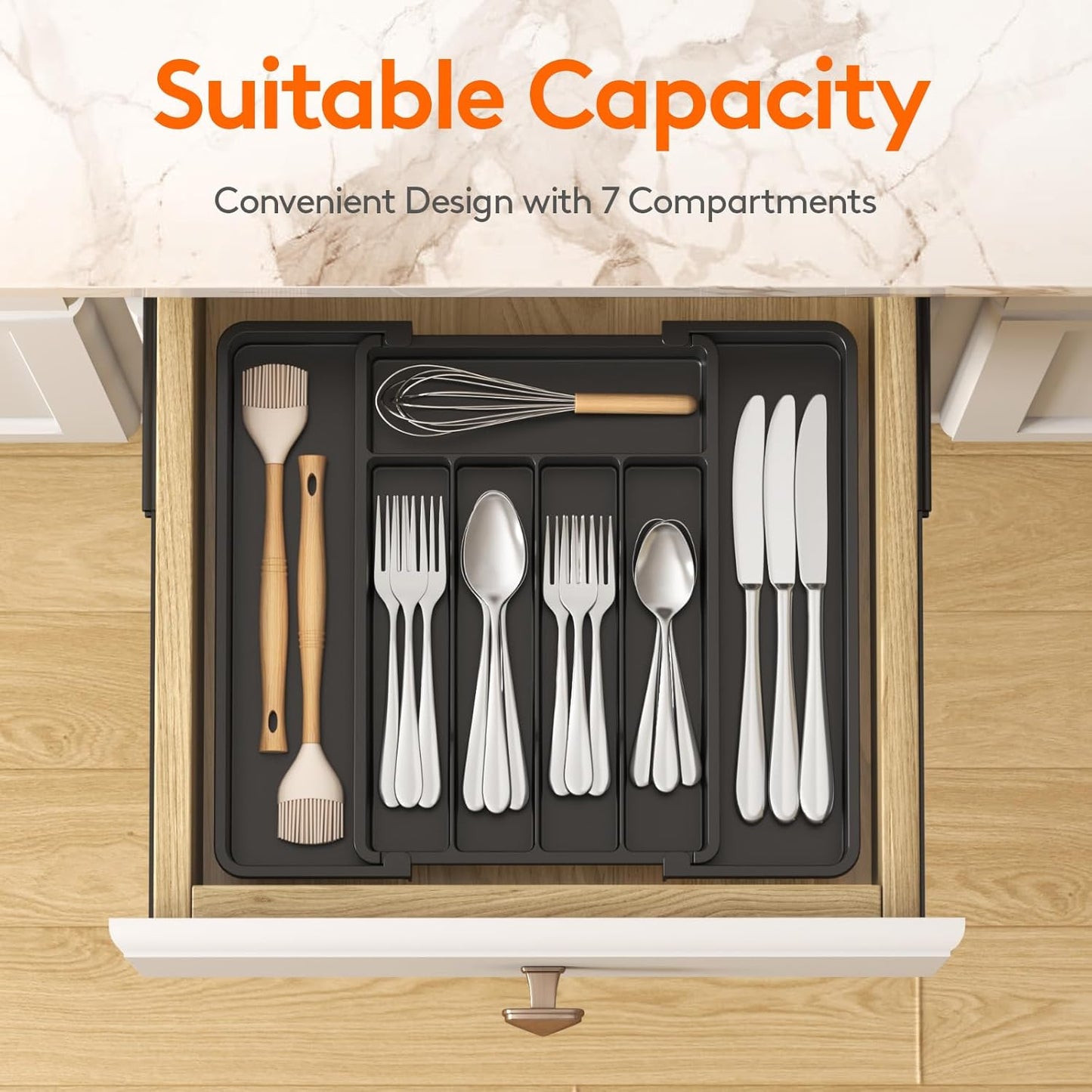 Lifewit Expandable Silverware Drawer Organizer, Kitchen Utensil Tray