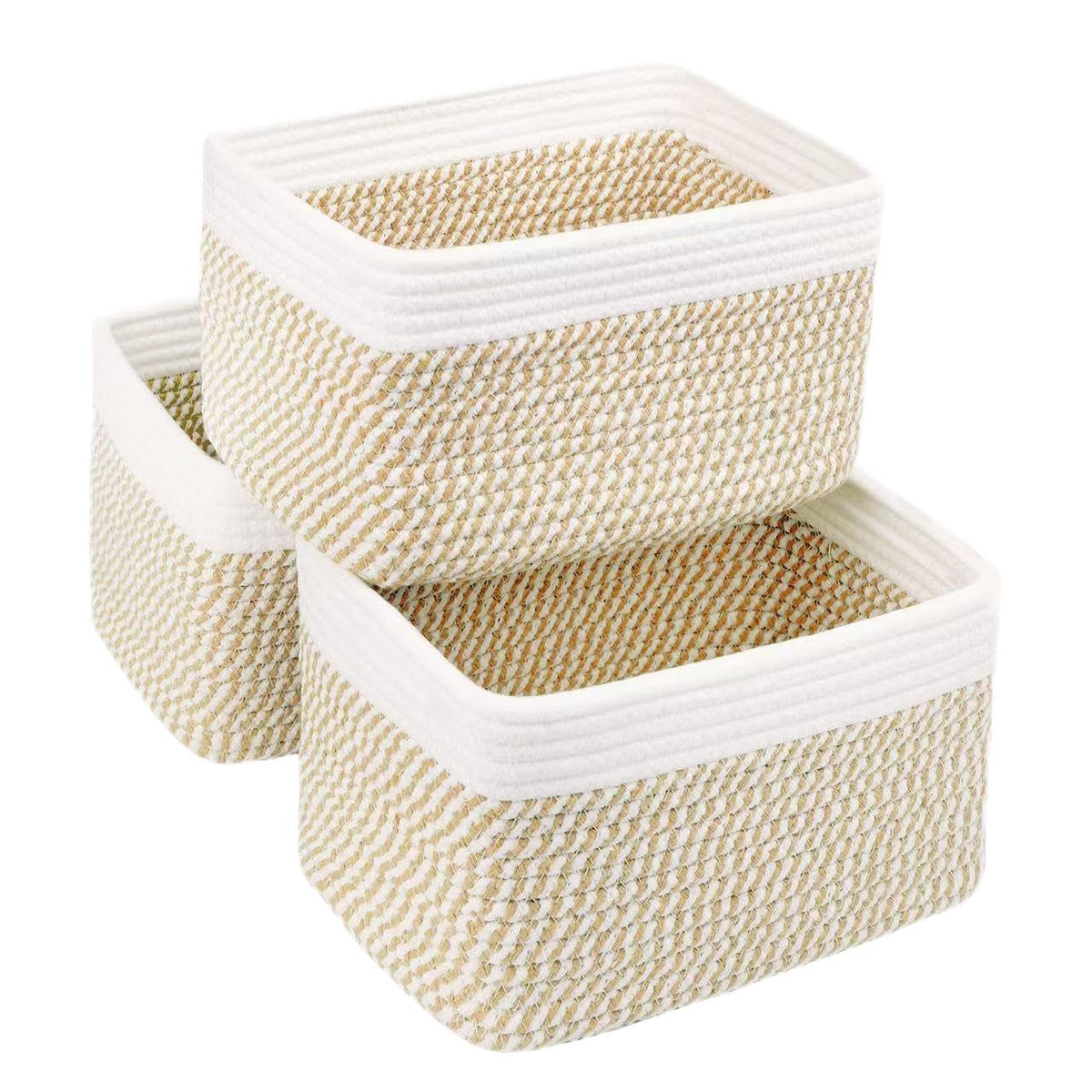 R RUNKA Small Cotton Rope Basket – Storage Bin for Organizing (10.6" x 6.7" x 6.7"), Bathroom Storage Basket for Shelf, Counter & Closet（Beige）
