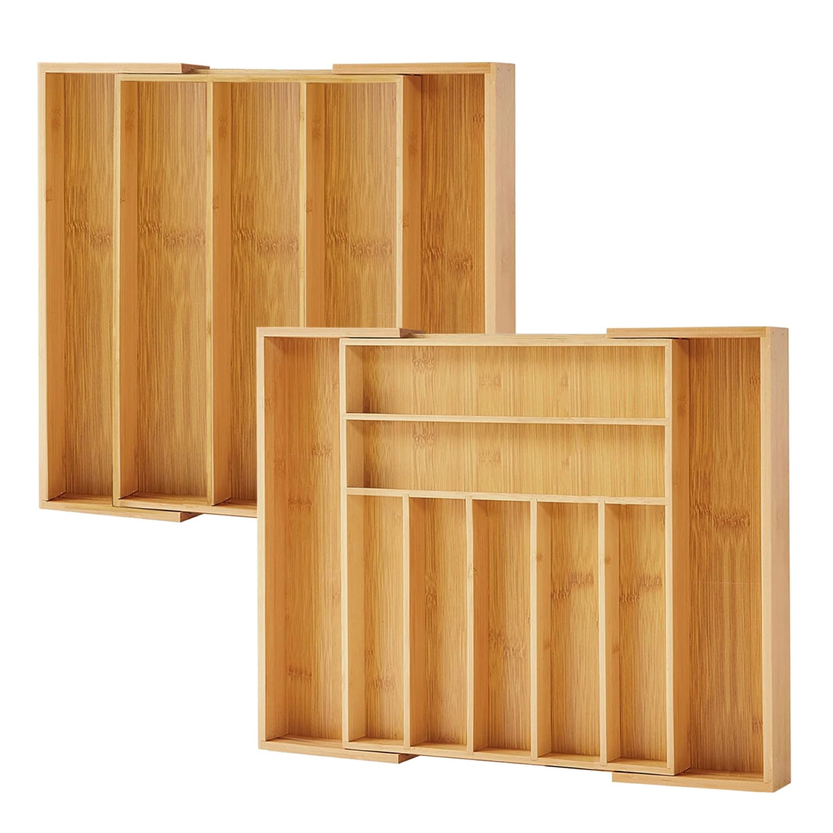 Purawood Kitchen Drawer Organizer - Expandable Utensil Drawer Organizer for Kitchen, Cutlery Tray & Silverware Organizer, 3-5 Slots - Bamboo Organizer for Utensils & Flatware (Natural)