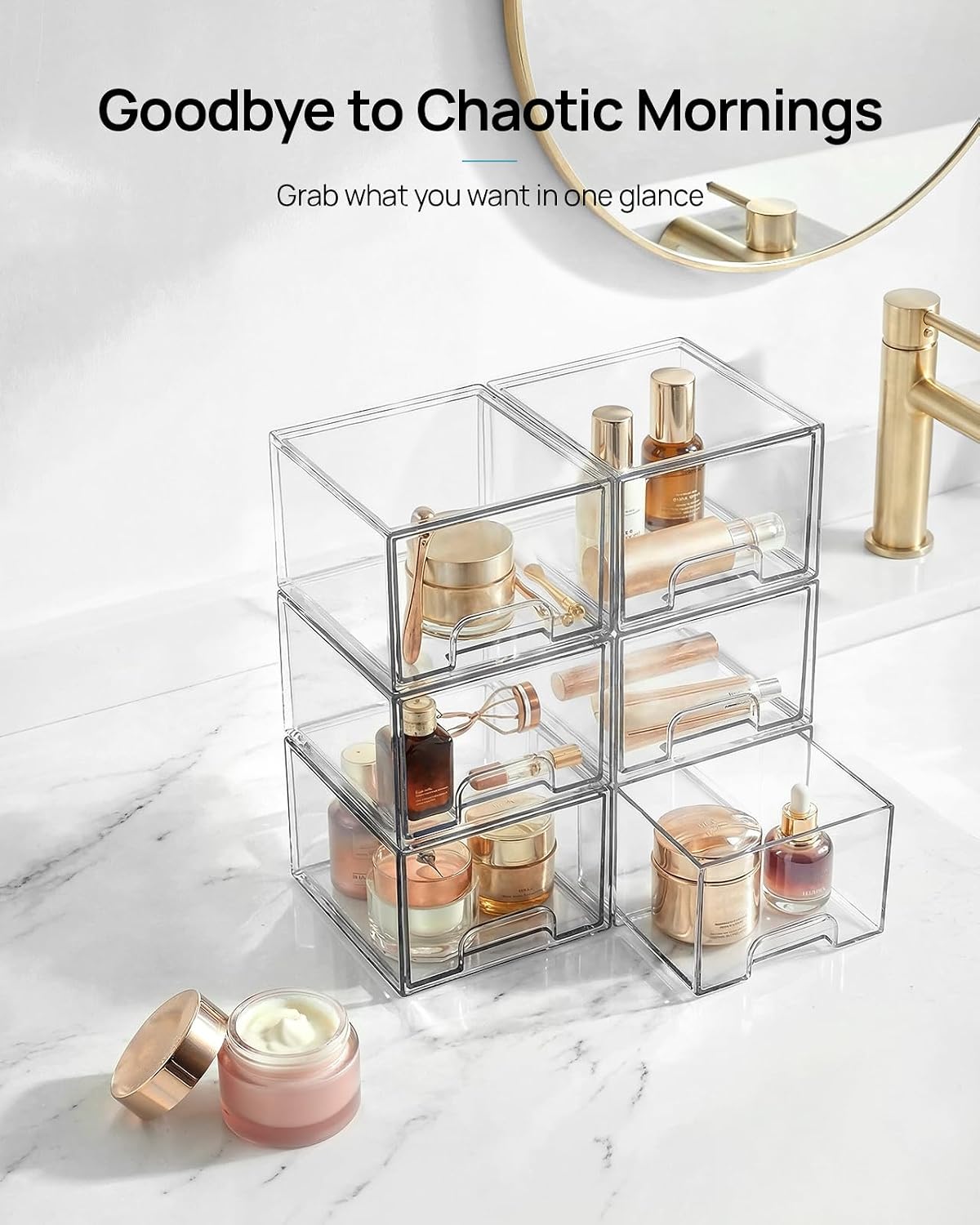 Vtopmart 6 Pack Small Clear Stackable Storage Drawers for Desk, Countertop