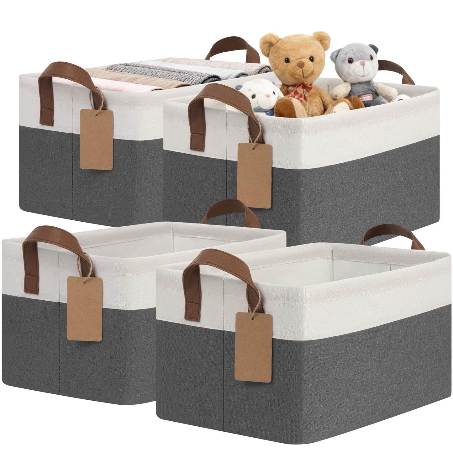 CHICVITA 4 Pack Large Fabric Storage Baskets for Shelves, 30L Beige