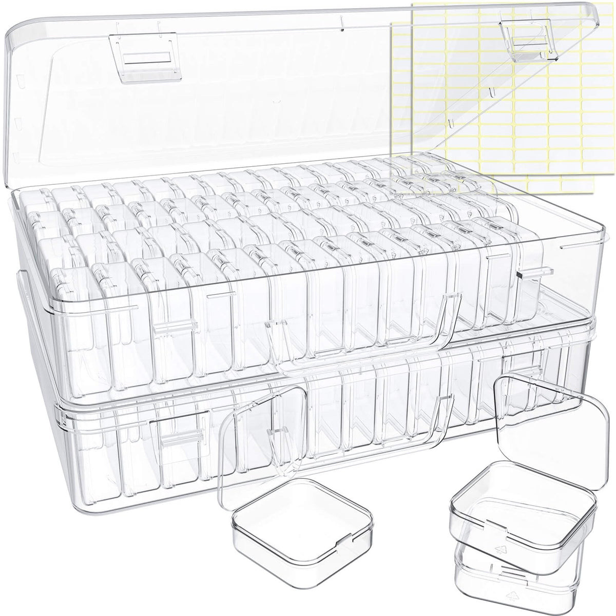 Bead Organizer Box, 30pcs Small Clear Plastic Storage Containers, Craft Storage Box Features Hinged Lid and Labels, Mini Boxes for Bracelets, Jewelry, Diamonds, Clay Beads, Screws, Seeds, Small Parts