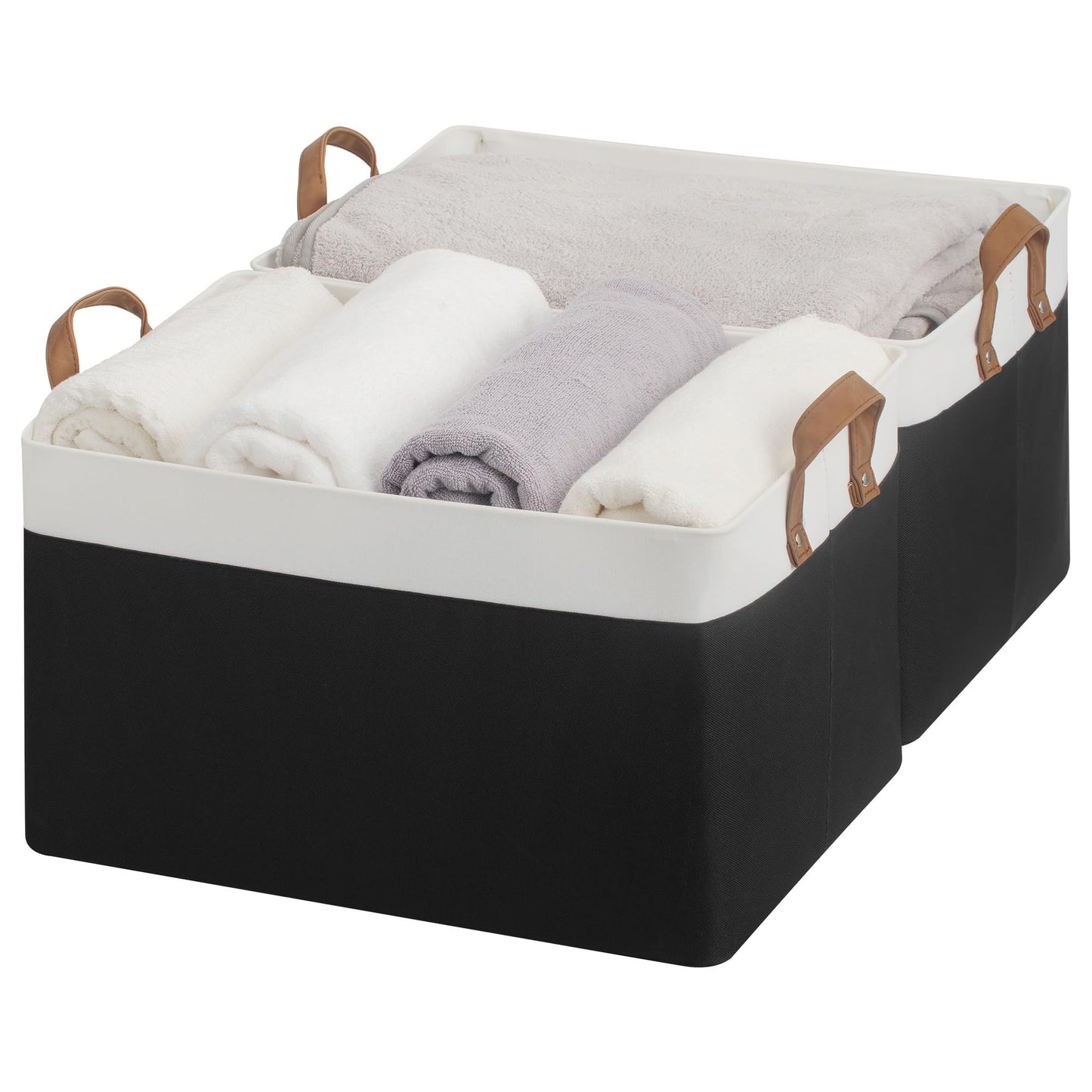 StorageWorks Fabric Storage Bins, Khaki and Beige Stripes, 2-Pack