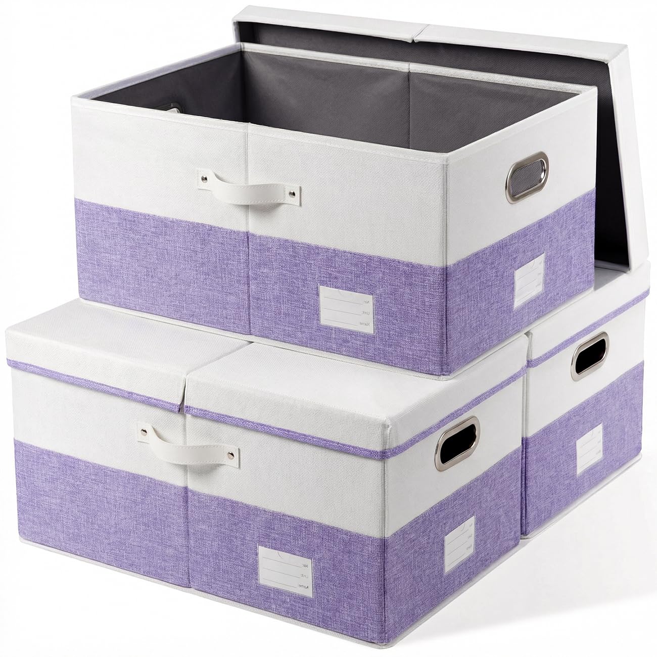 PRANDOM Large Collapsible Storage Bins with Lids [3-Pack] Jute Fabric Foldable Storage Boxes Organizer Containers Baskets Cube with Cover for Home Bedroom Closet Office Nursery (17.7x11.8x11.8)