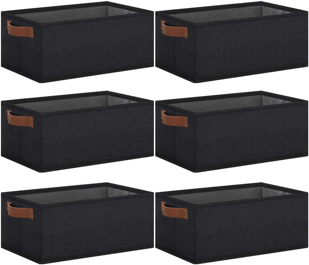 GhvyenntteS Storage Baskets for Organizing, Fabric Storage Bins with Leather H&les, Foldable Rectangular Storage Baskets for Shelves, Closets, Home, Office(Black/White, 6 Pack)11.8X7.9X5.1 in