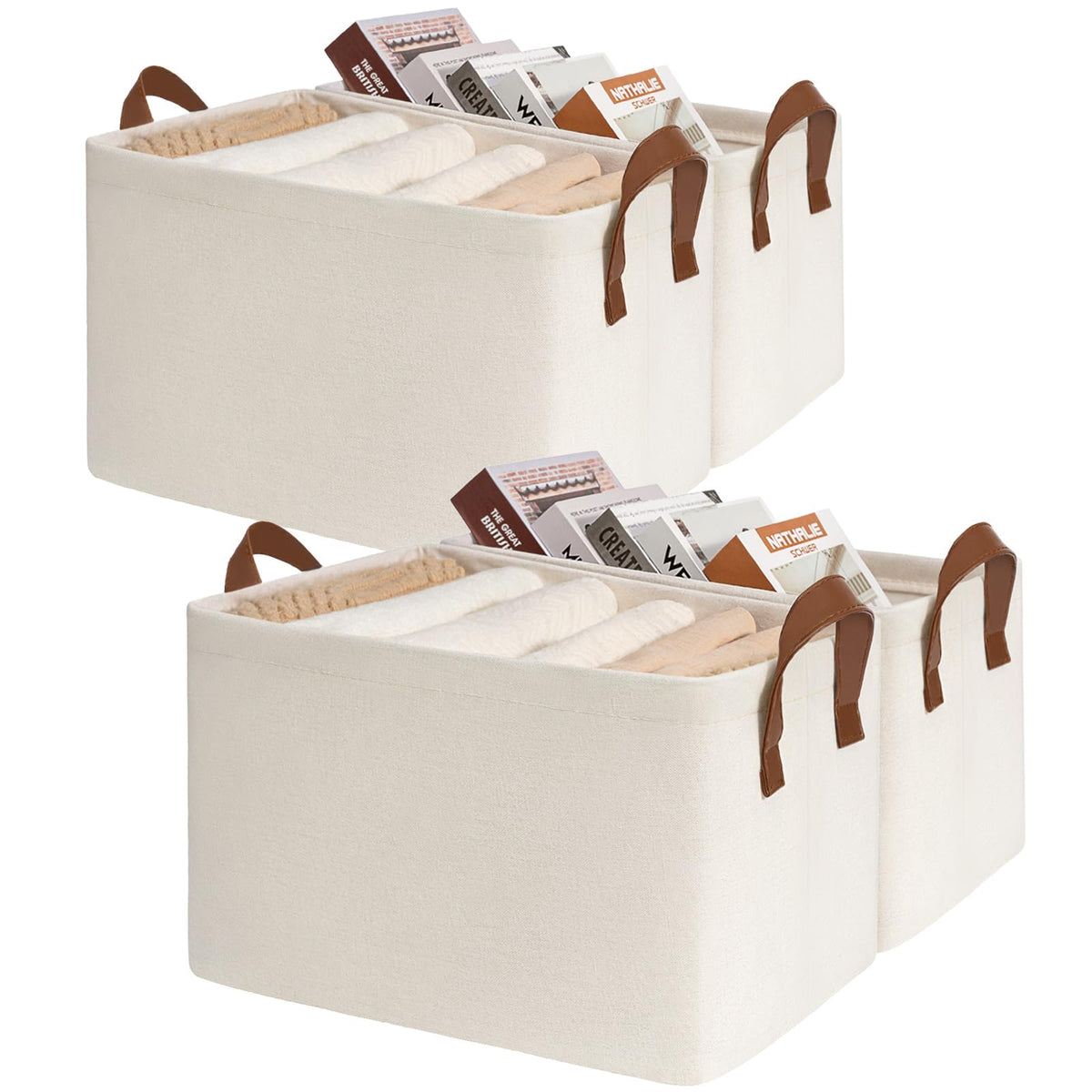 CHICVITA 30L Large Fabric Closet Bins for Shelves, 2Pack, Beige