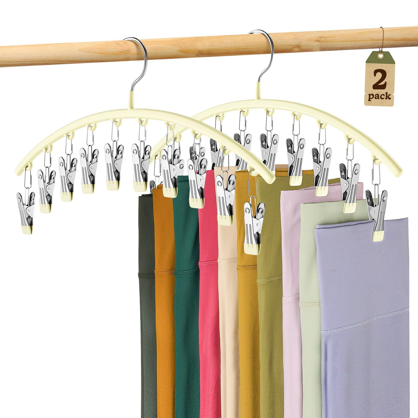 Volnamal Legging Organizer for Closet, Metal Yoga Pants Hanger w/Rubber Coated 2 Pack w/10 Clips Hold 20 Leggings, Hangers Space Saving Hanging Closet Organizer for Closet Organizers and Storage-Grey