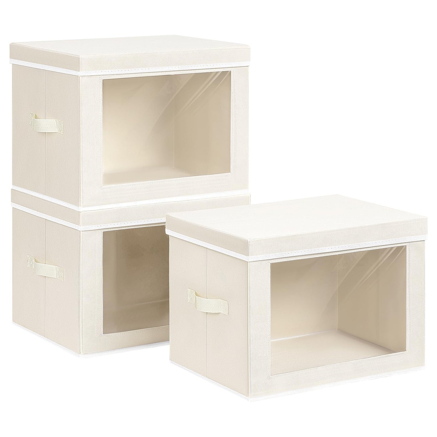 Homsorout Storage Bins with Lids - Fabric Storage Boxe with Window, Collapsible Closet Organizers with Handles, 3 Pack Decorative Bin, Home Cubes Baskets for Clothes, Hat, Books, Dark Grey