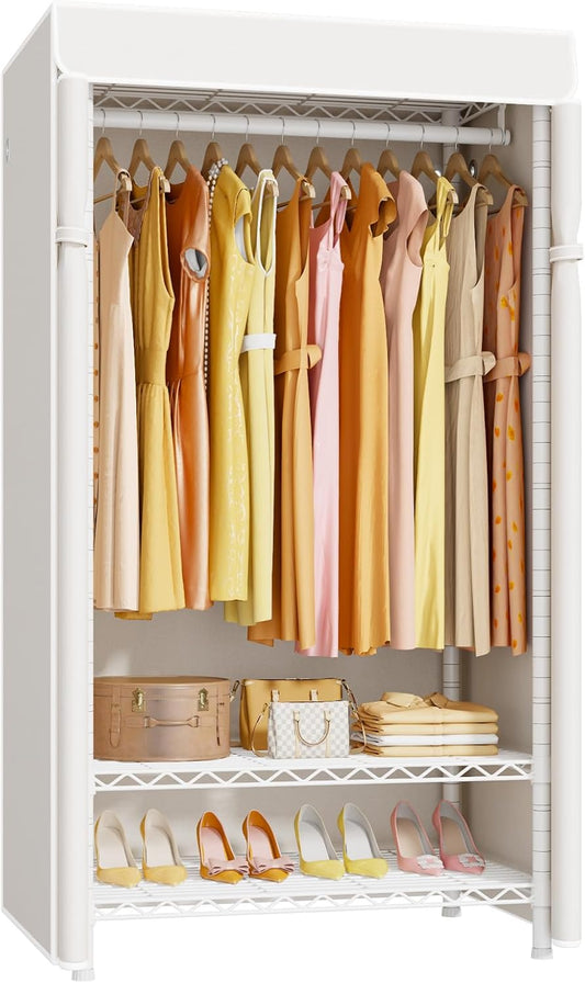 ULIFHOME H5C Clothes Rack with Cover, Covered Clothing Rack Heavy Duty