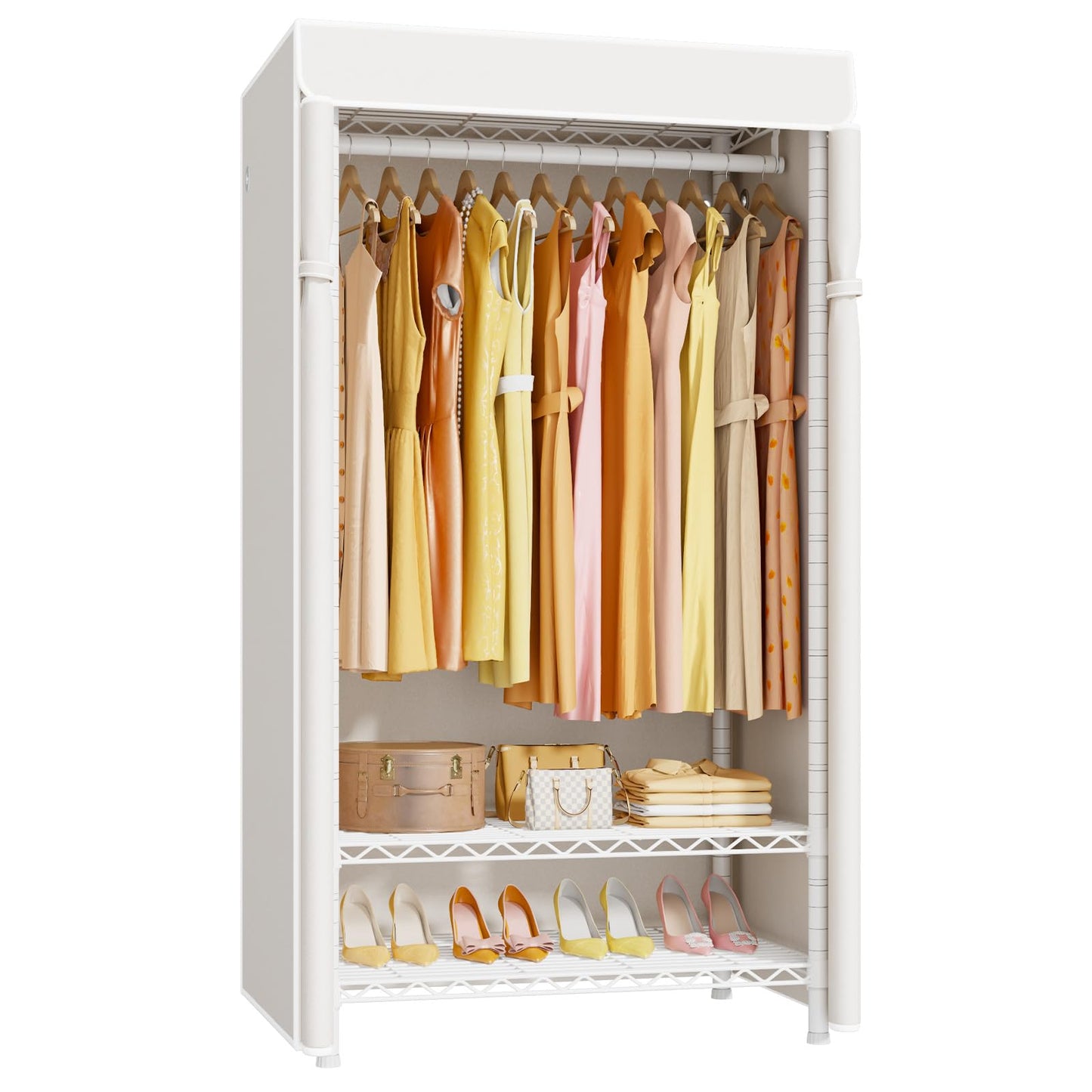 ULIFHOME H5C Clothes Rack with Cover, Covered Clothing Rack Heavy Duty