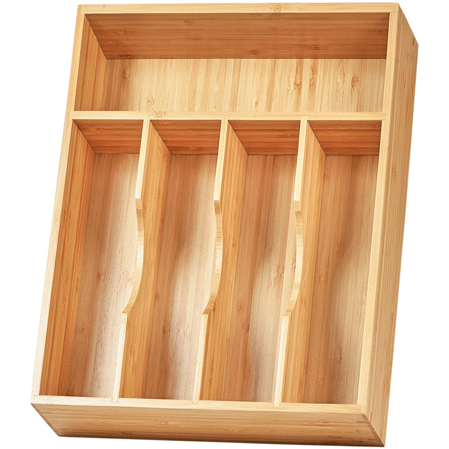 Umilife Extra Large Expandable Kitchen Siverware Utensils Drawer Organizer, 19" Deep for Big Drawer, Adjustable Bamboo Wood Drawer Divider with Curved Grooves, Cutlery Tray Flatware Holder