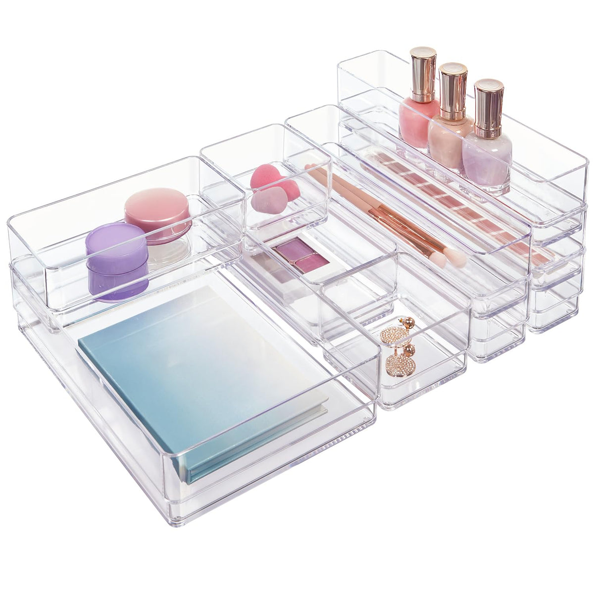 STORi SimpleSort 18-Piece Stackable Clear Drawer Organizer Set | Multi-size Trays | Makeup Vanity Storage Bins and Office Desk Drawer Dividers | Made in USA