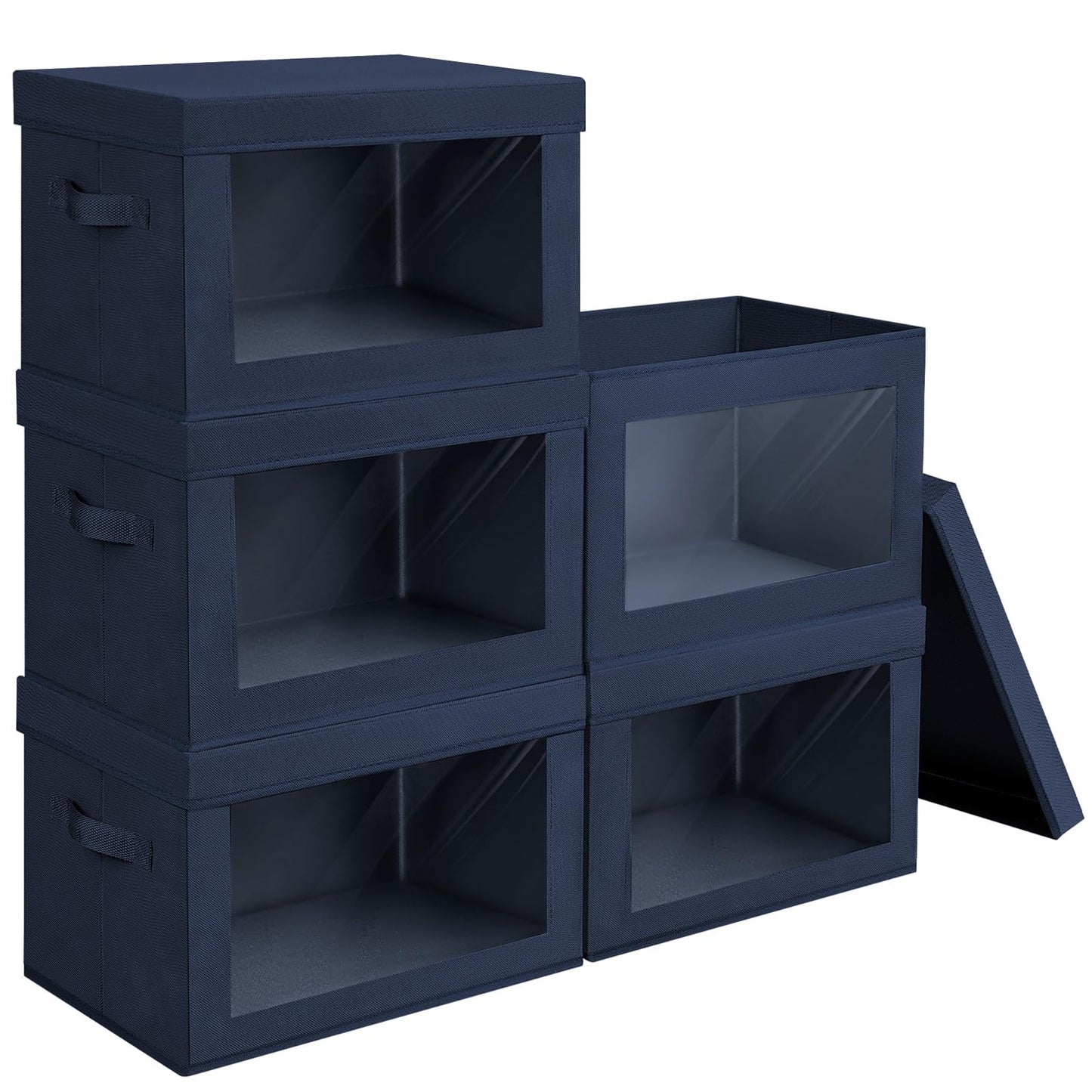 Homsorout Storage Bins with Lids - Fabric Storage Boxe with Window, Collapsible Closet Organizers with Handles, 3 Pack Decorative Bin, Home Cubes Baskets for Clothes, Hat, Books, Dark Grey
