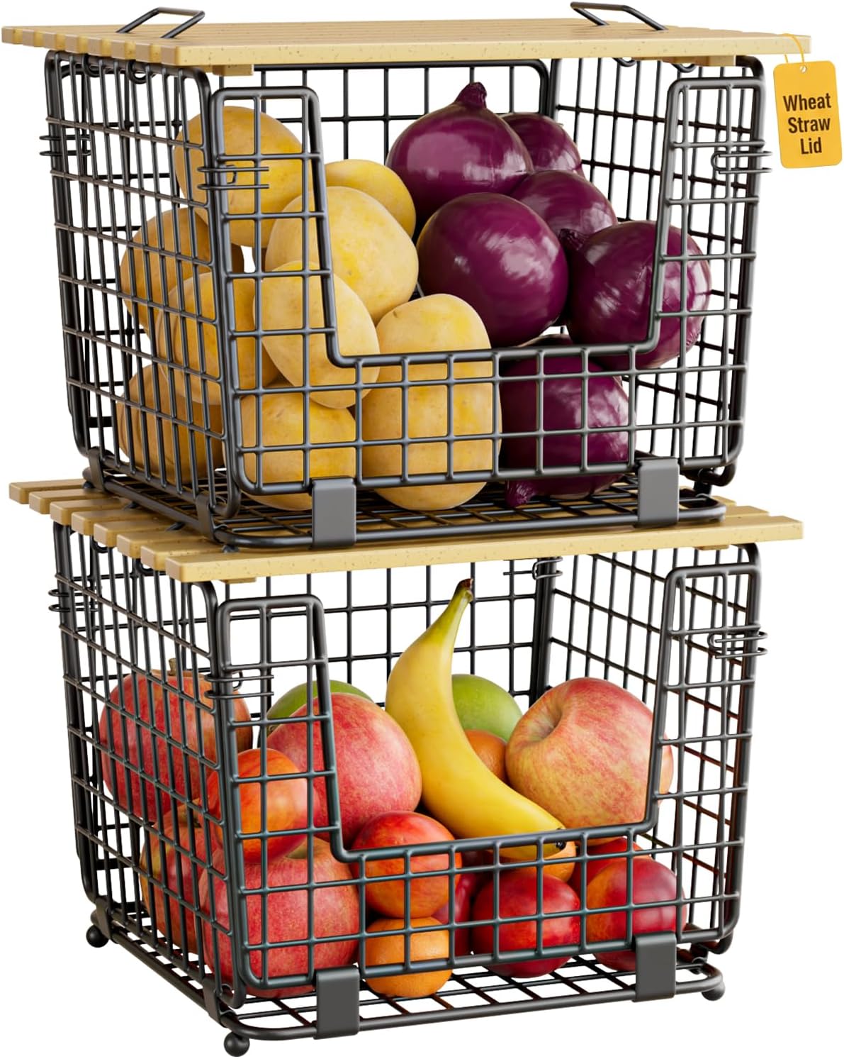 2 Pack Stackable Potato Onion Bins, Pantry Organizers and Storage